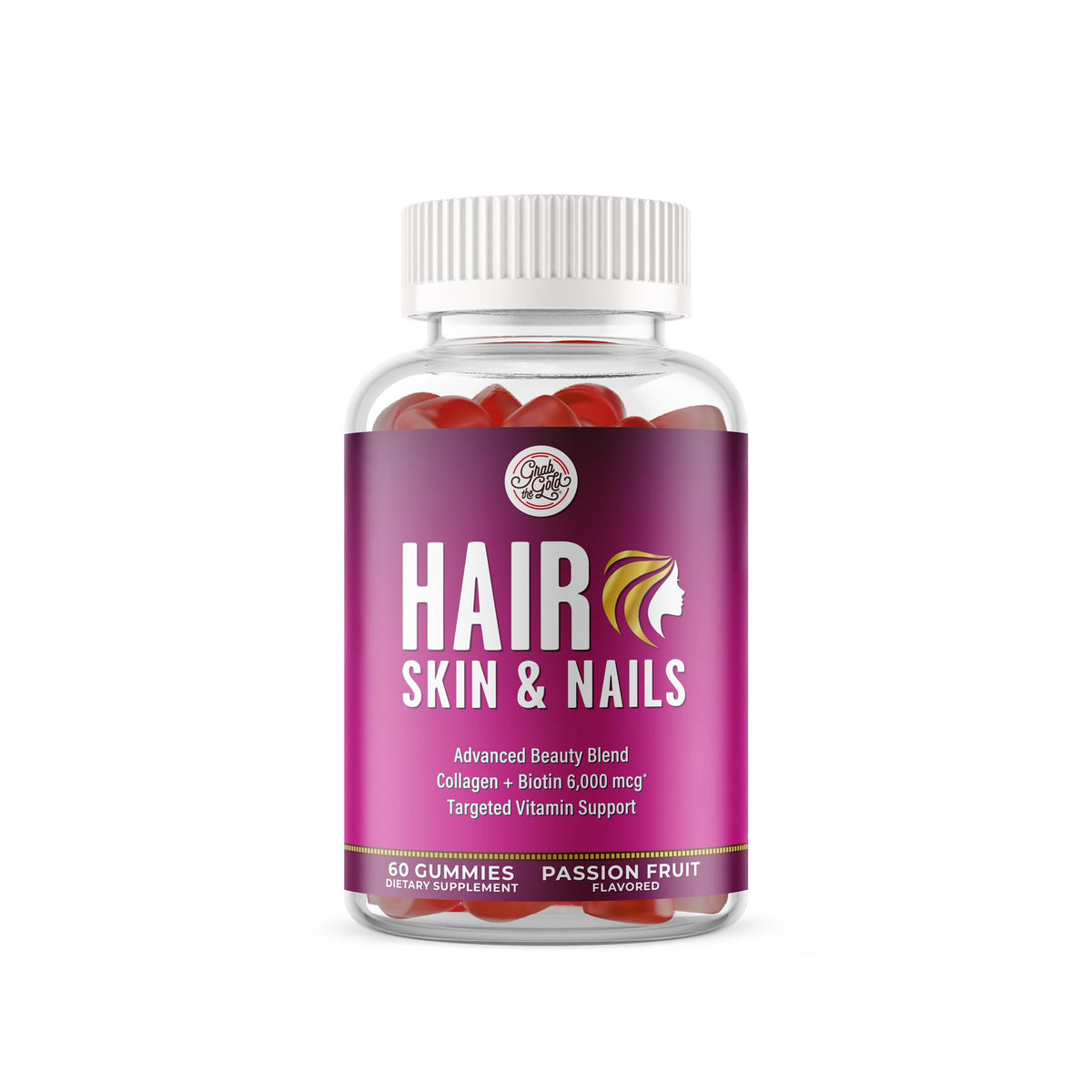 Grab The Gold Biotin Gummies front view with packaging