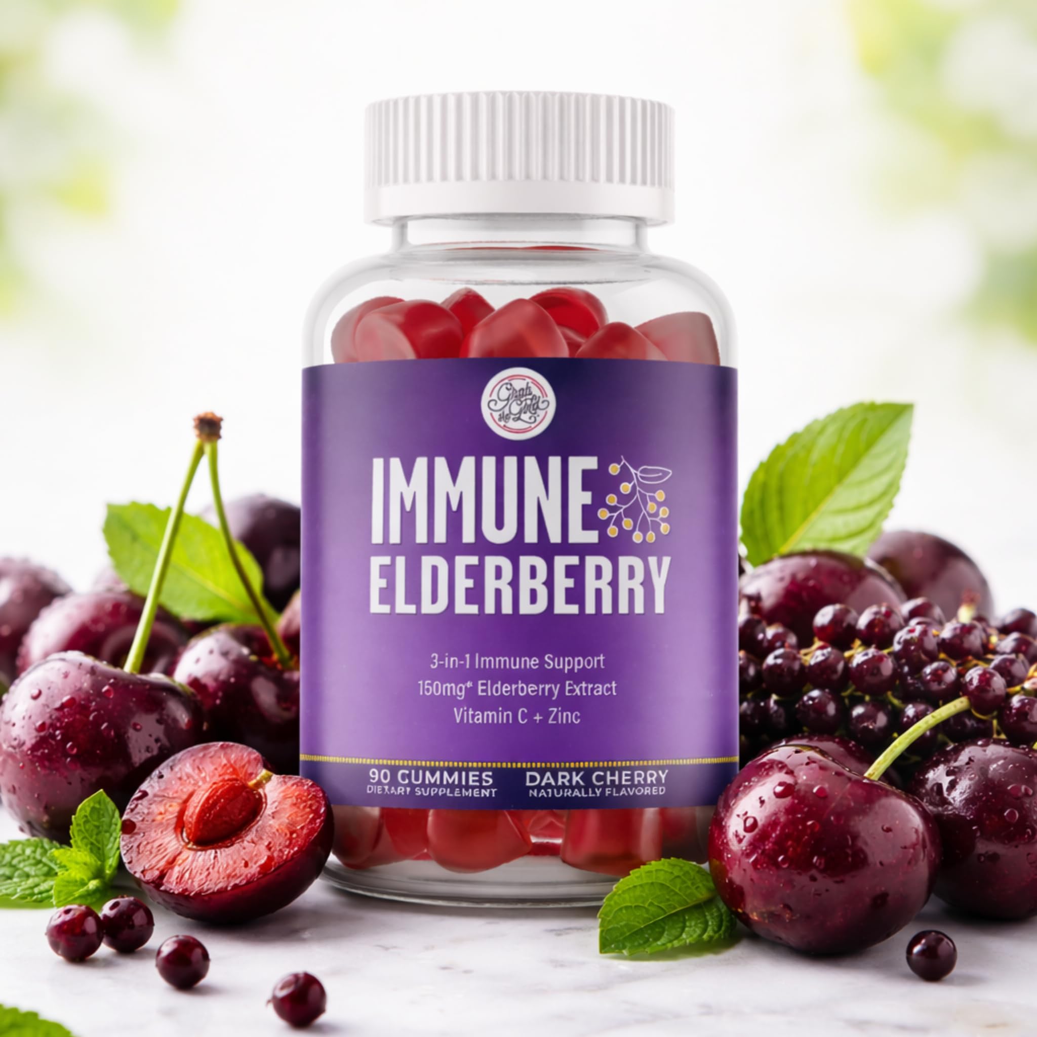 Grab The Gold Elderberry Gummies alongside fresh elderberries