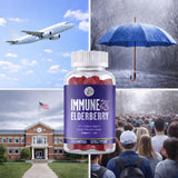 Grab The Gold Elderberry Gummies with a measuring spoon