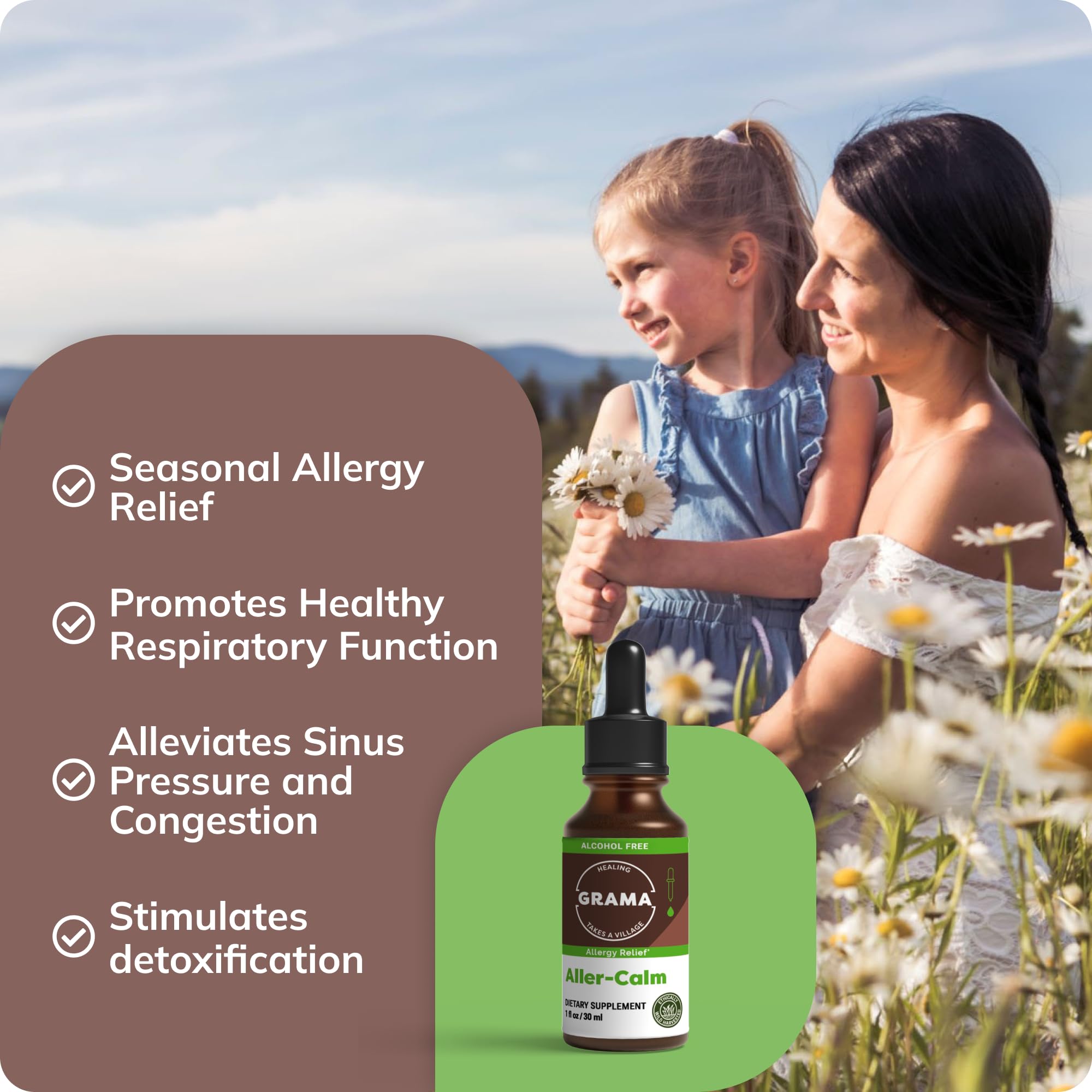 Grama Natural Allergy Relief Liquid Supplement 85g back view