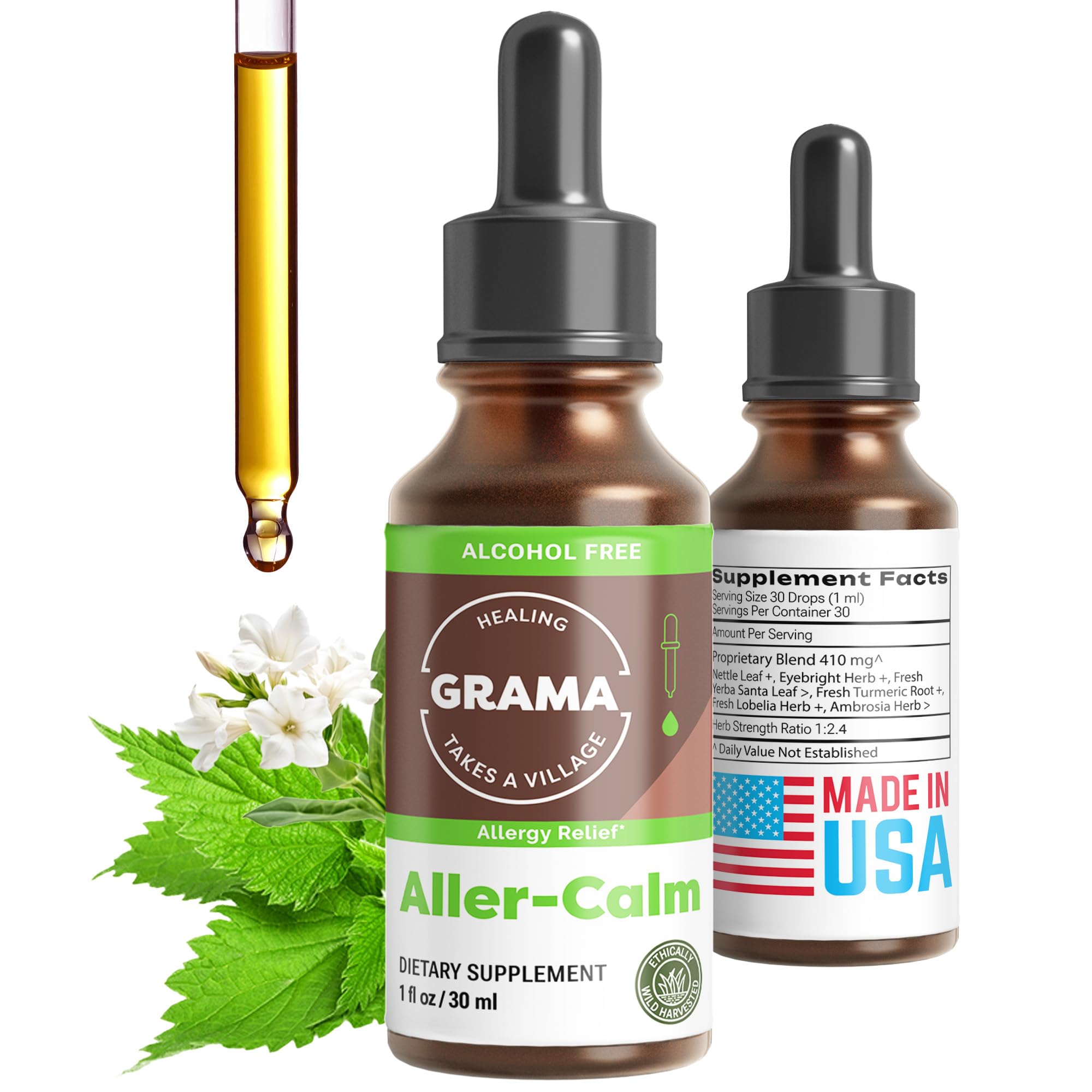 Grama Natural Allergy Relief Liquid Supplement 85g front view