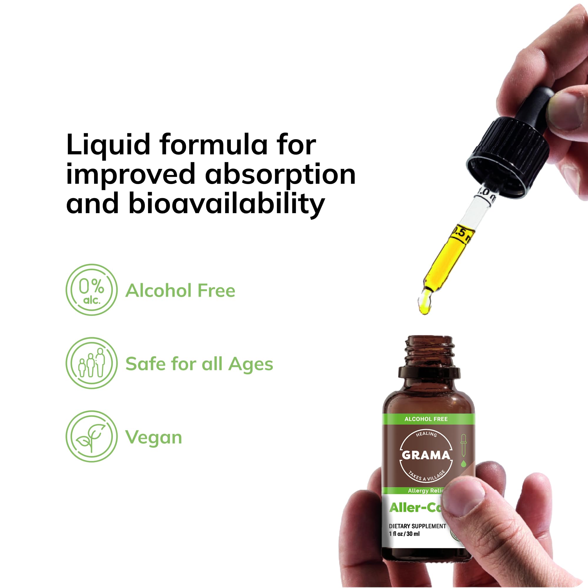 Grama Natural Allergy Relief Liquid Supplement 85g side view