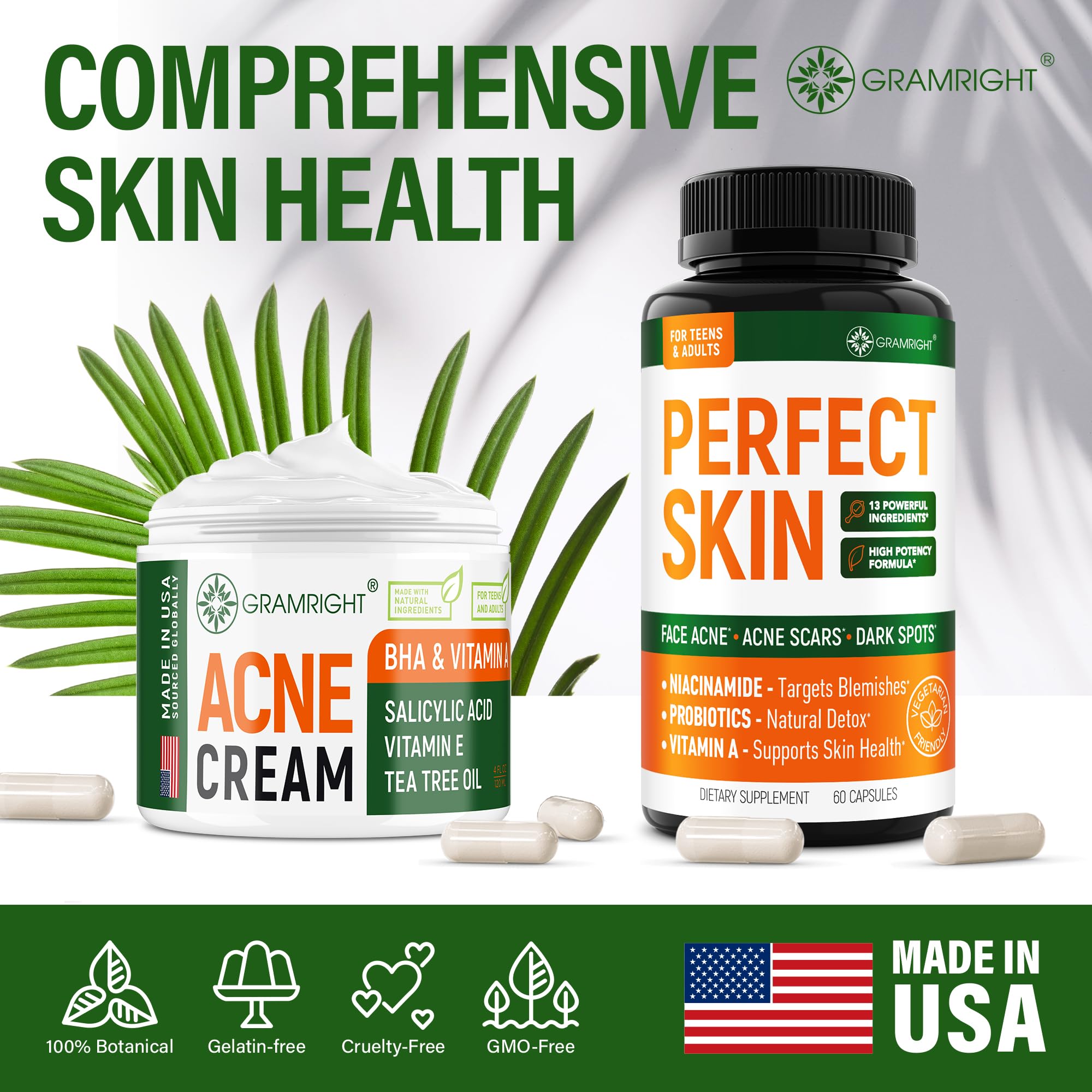 GRAMRIGHT Perfect Skin Acne Supplement with lifestyle setting