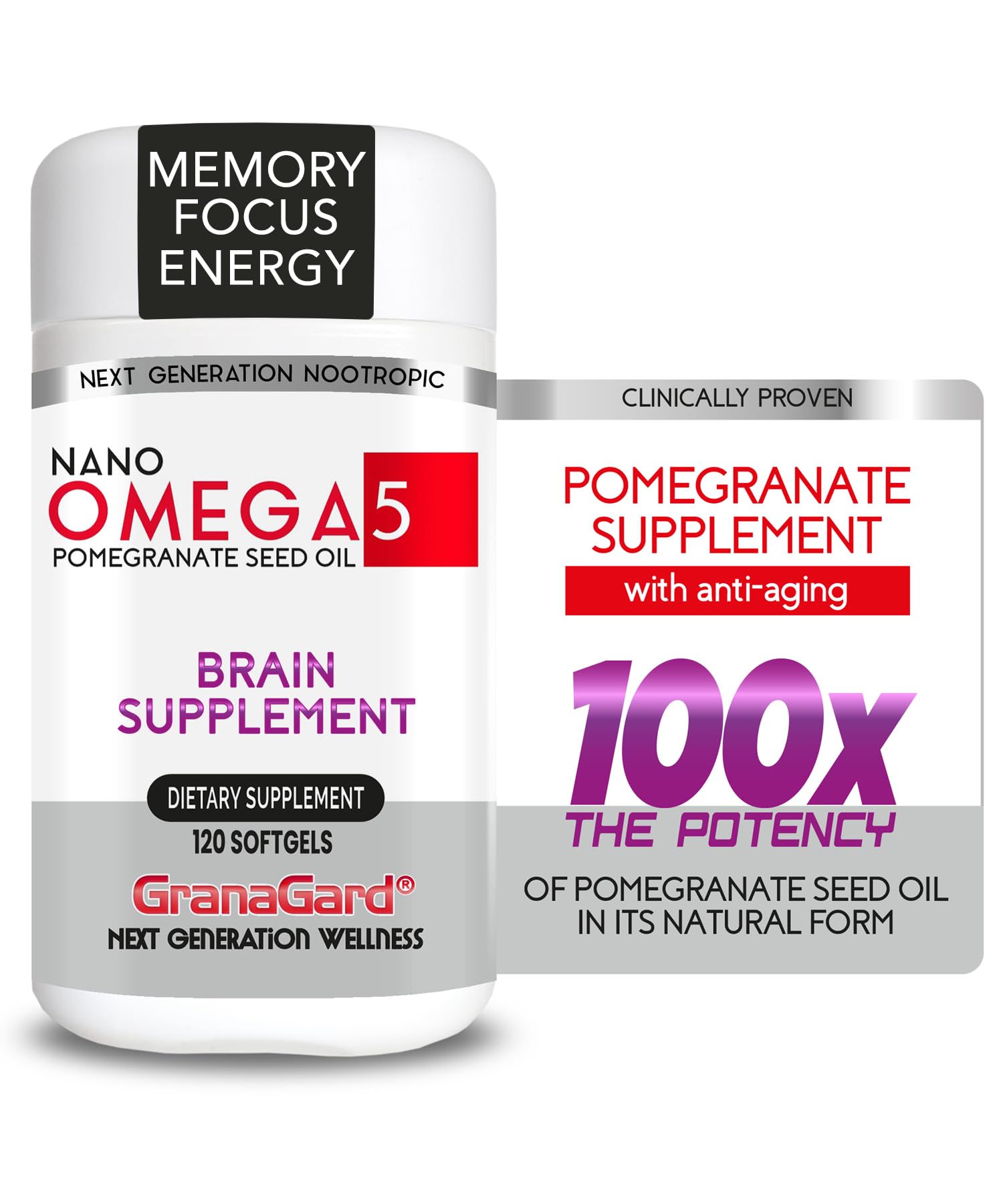 Granagard Omega 5 Pomegranate Seed Oil 100g supplement front view