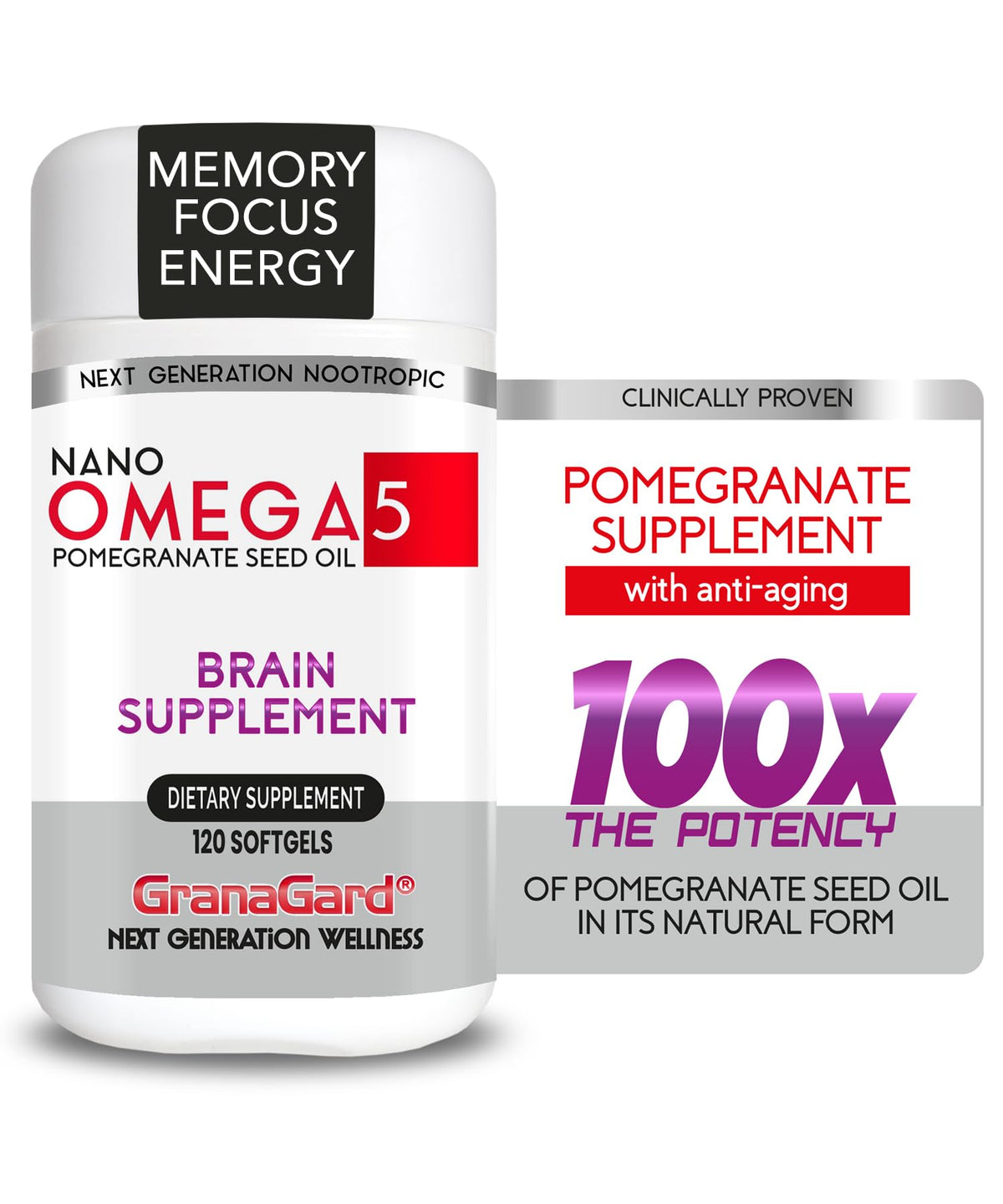 Granagard Omega 5 Pomegranate Seed Oil 100g supplement front view
