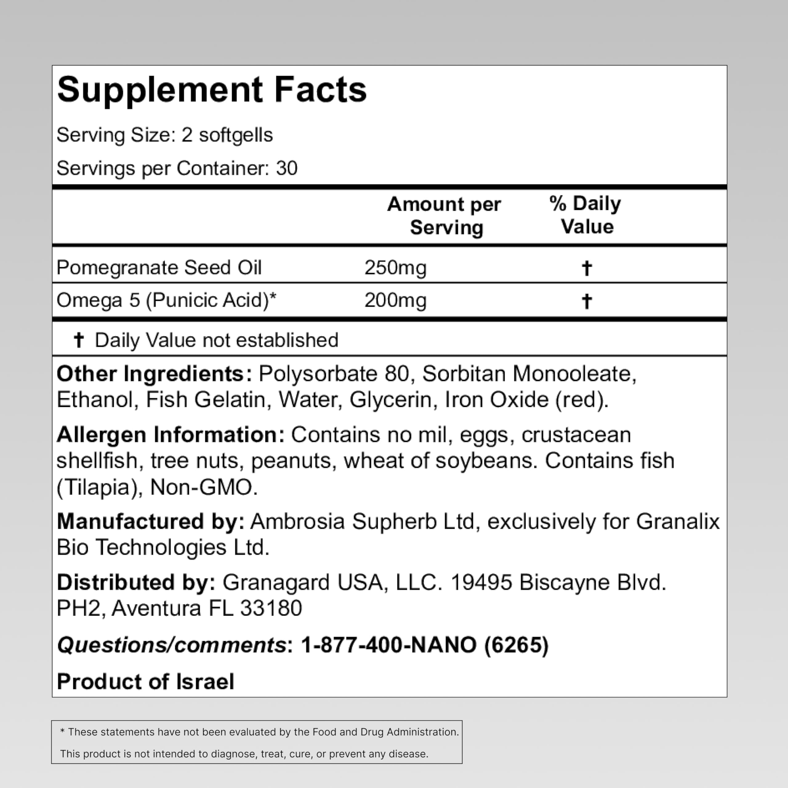 Granagard Omega 5 supplement nutritional information