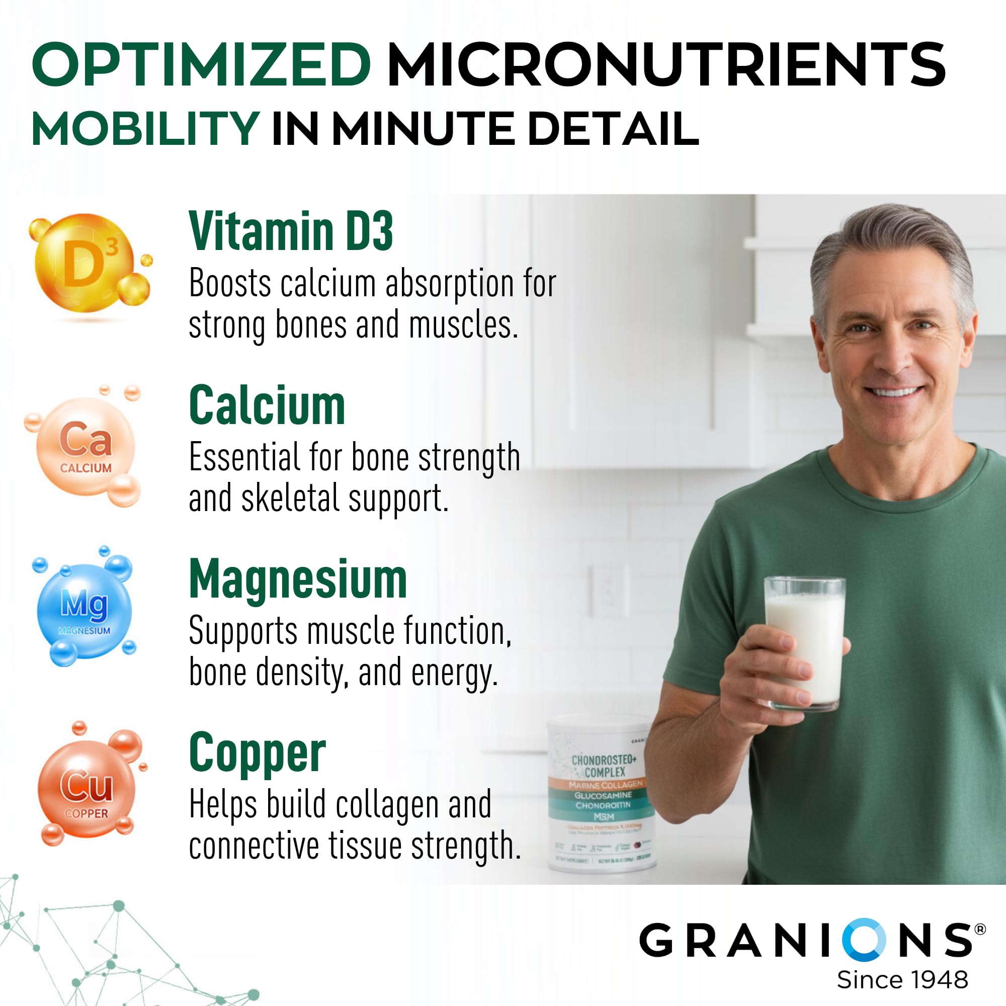 Granions Chondroitin Supplement 283g scoop and powder