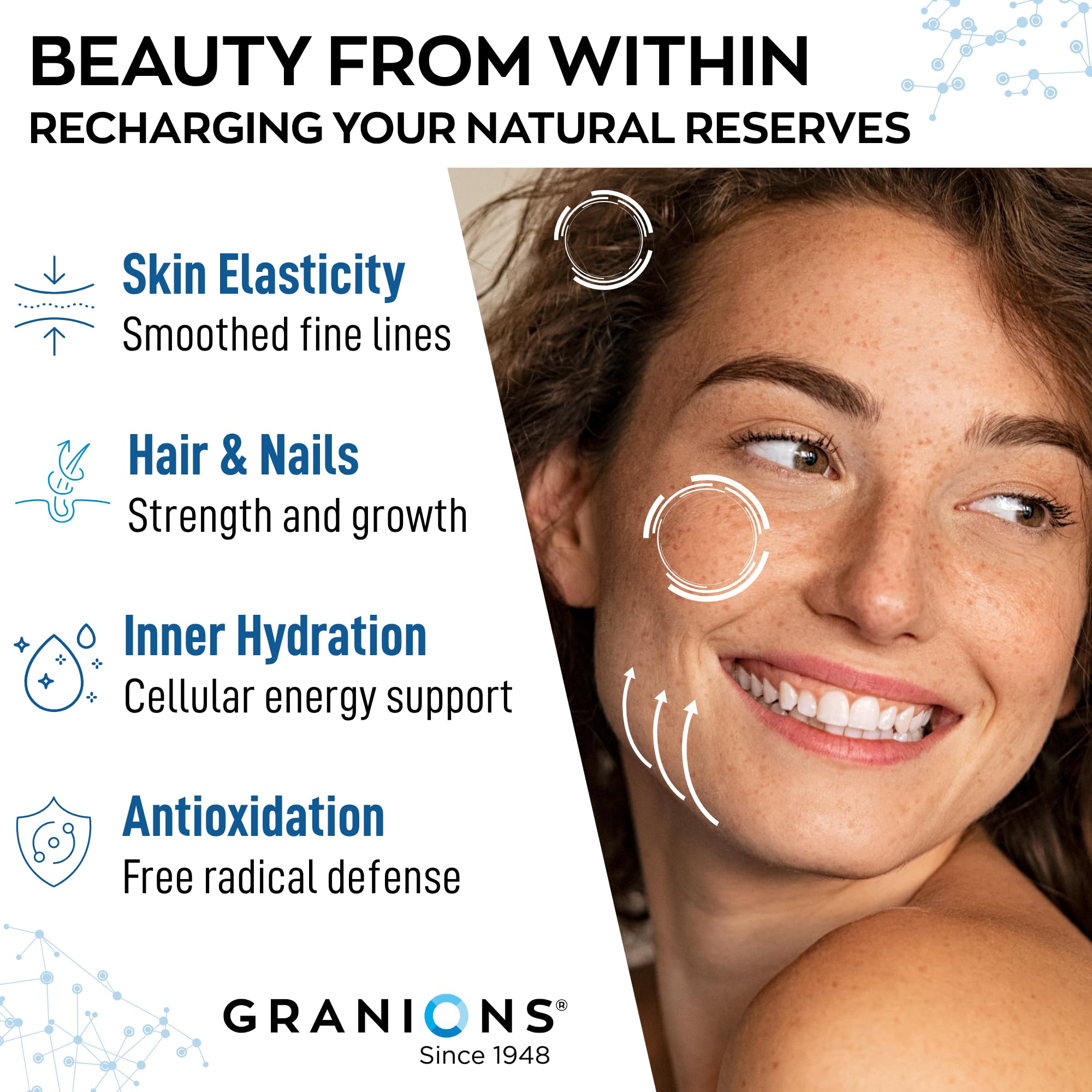 Granions Collagen Complex Powder in a glass with mixed drink