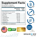 Granions EAA BCAA Amino Acid Supplement 90 Capsules on a wooden table