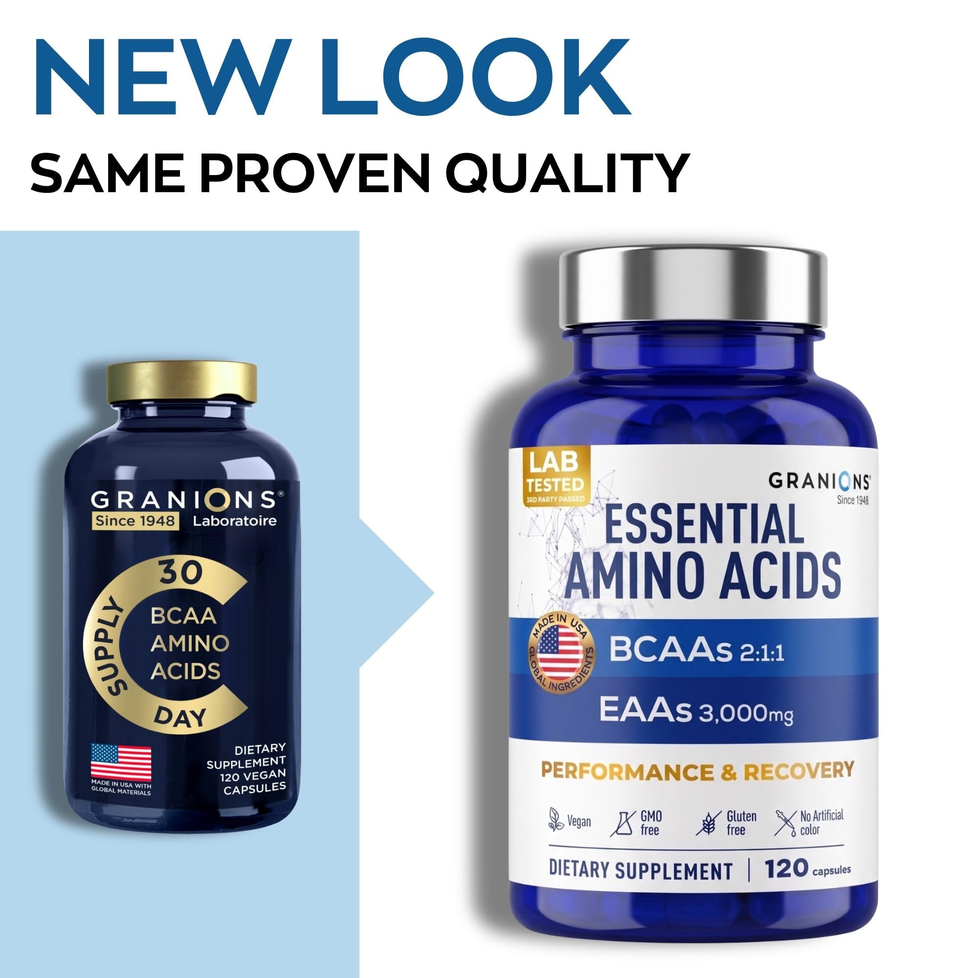 Granions EAA BCAA Amino Acid Supplement 90 Capsules side view