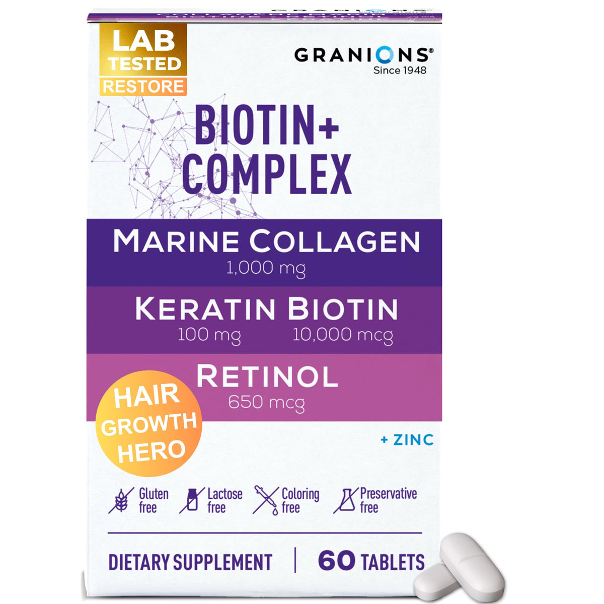 Granions Hair Growth Supplement front view with packaging