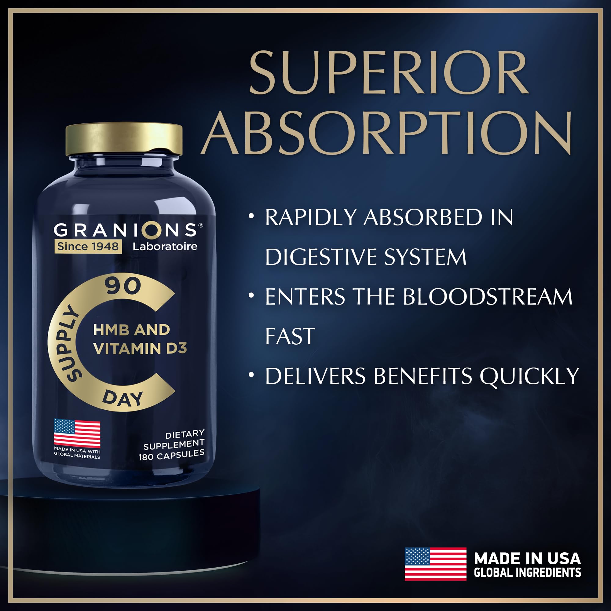 Granions HMB and Vitamin D3 Supplement bottle side view