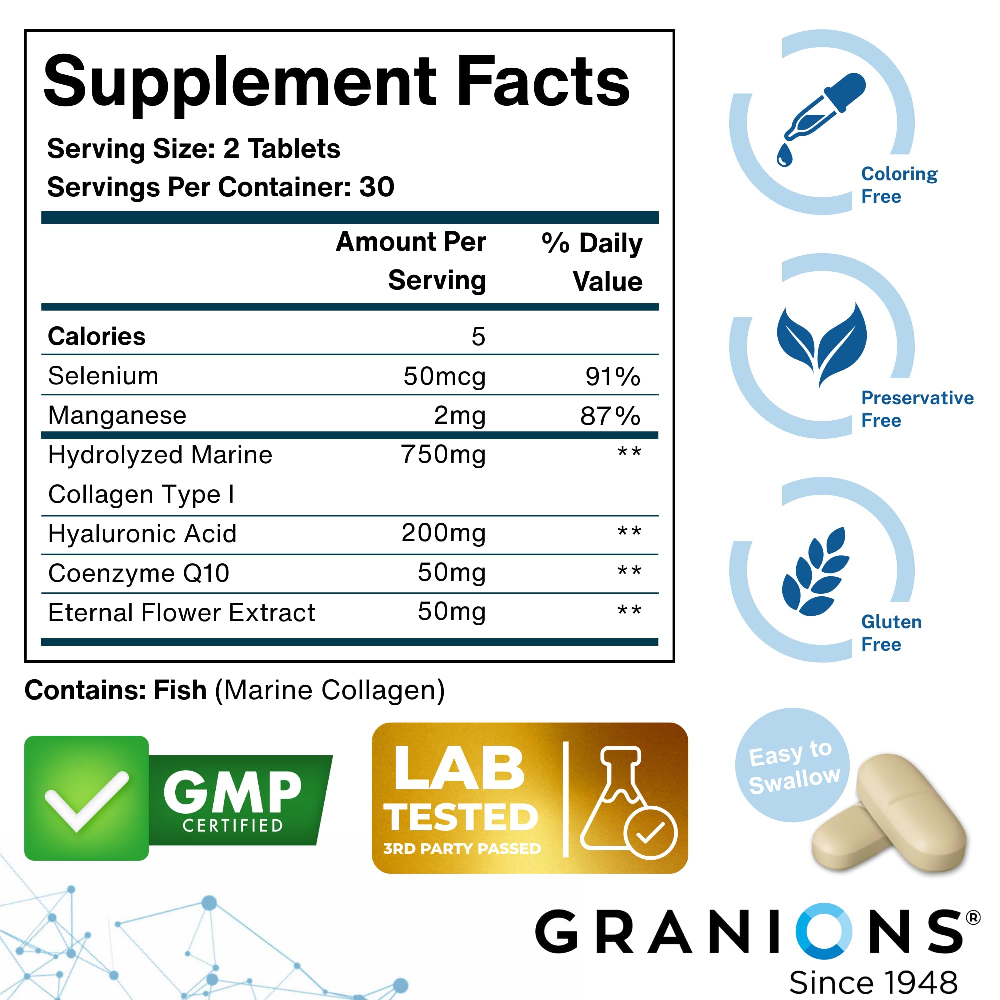 Granions Hyaluronic Acid Collagen Tablets 750mg with packaging