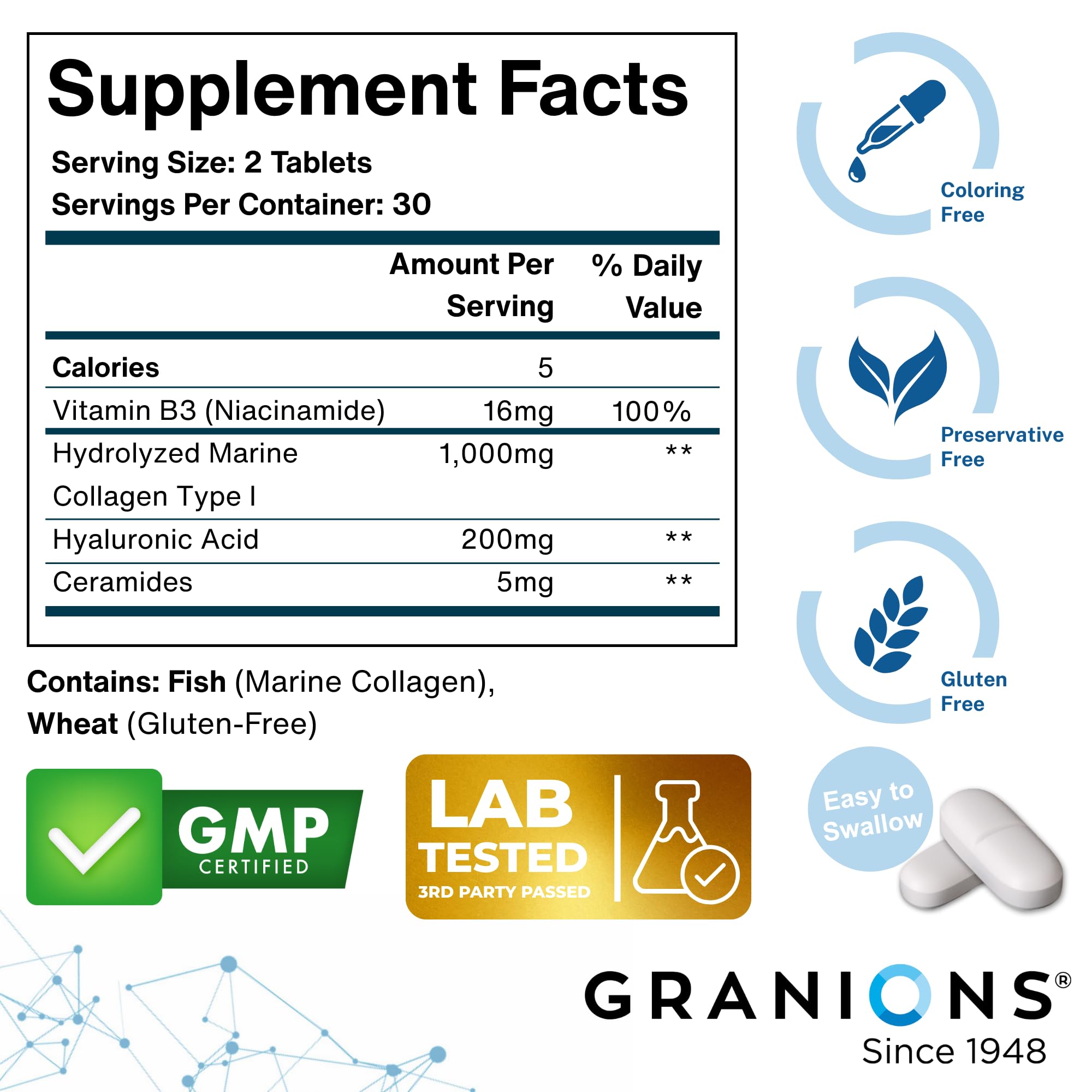 Granions Hyaluronic Acid Supplement 200mg side view