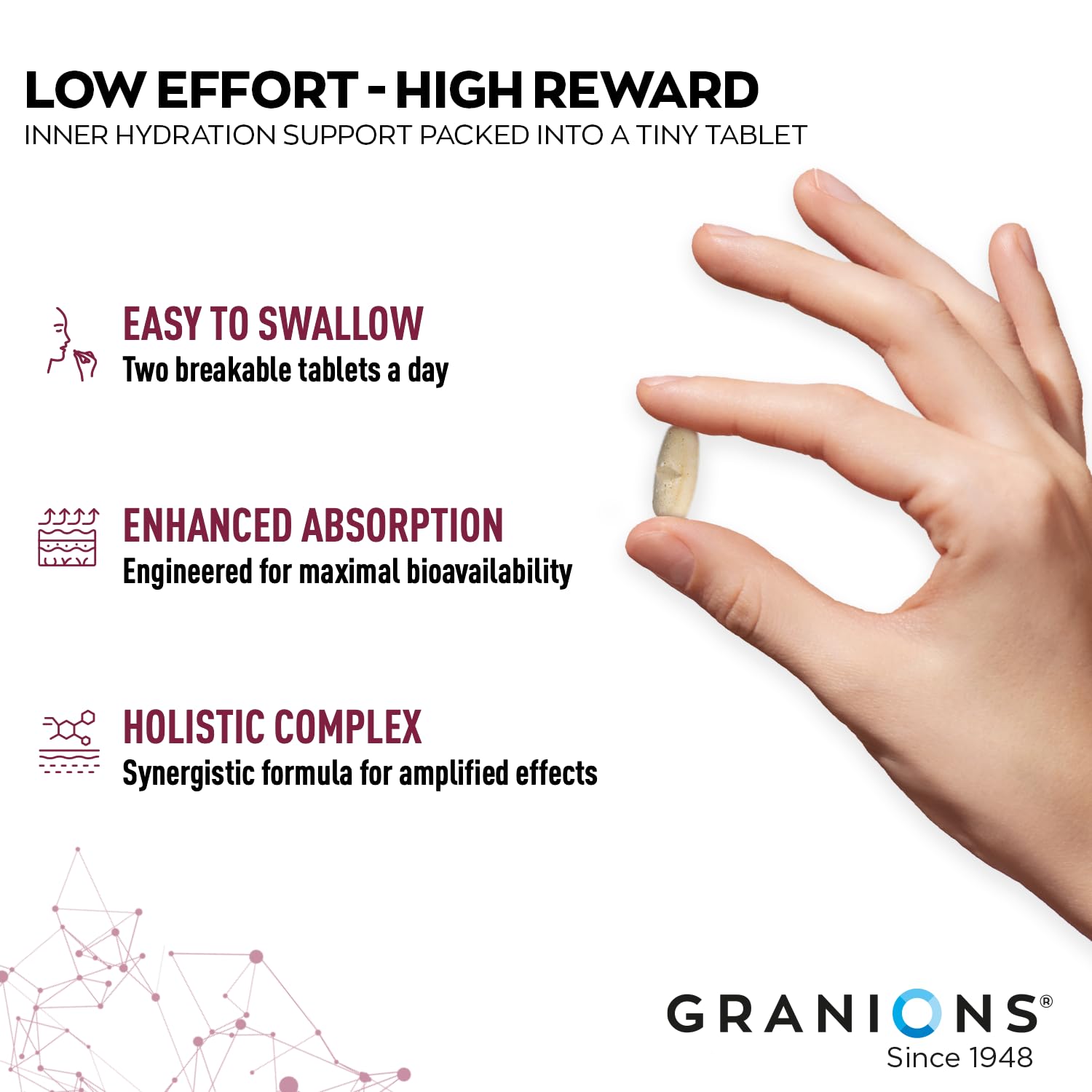 Granions Hyaluronic Acid Supplement 200mg tablet in hand