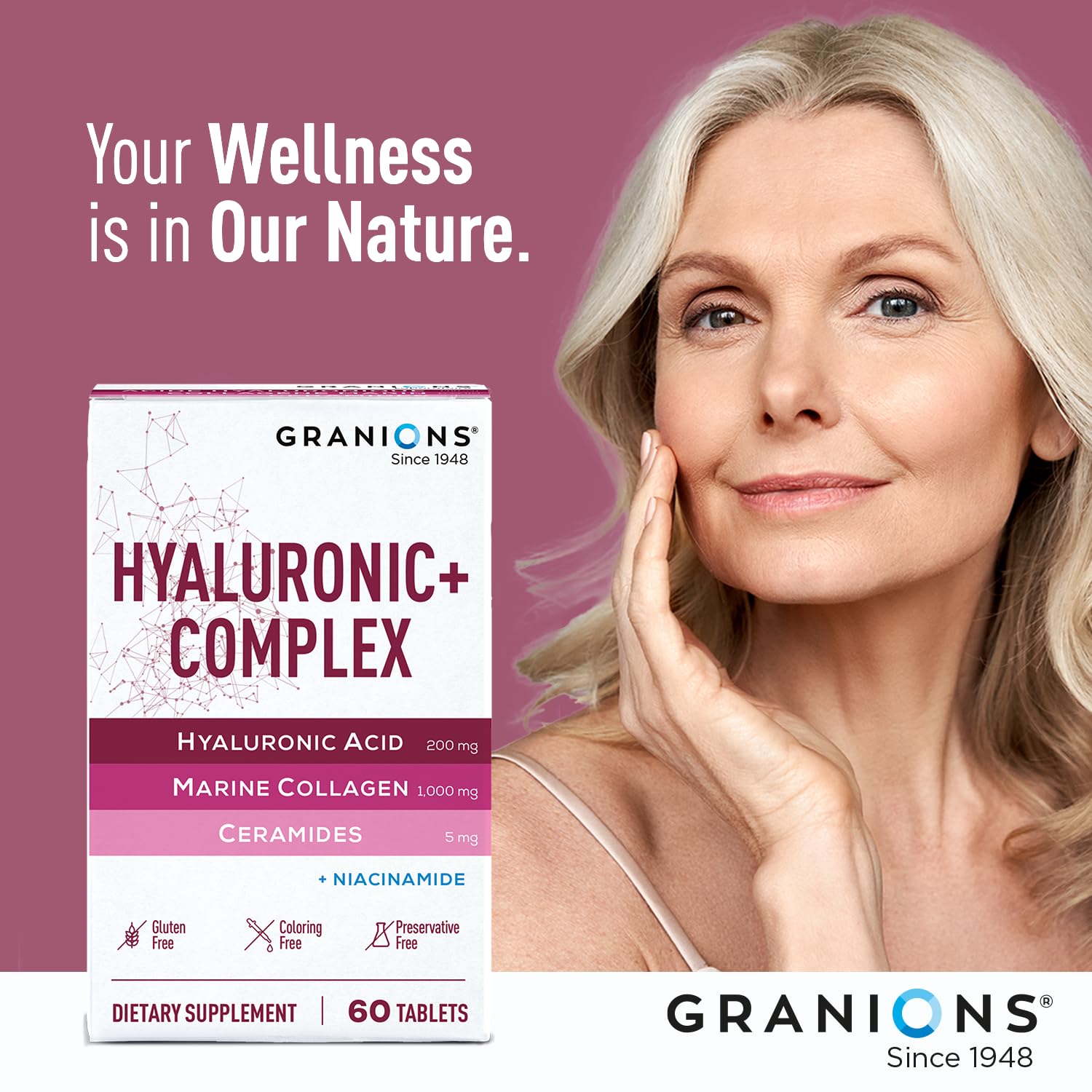 Granions Hyaluronic Acid Supplement 200mg with water