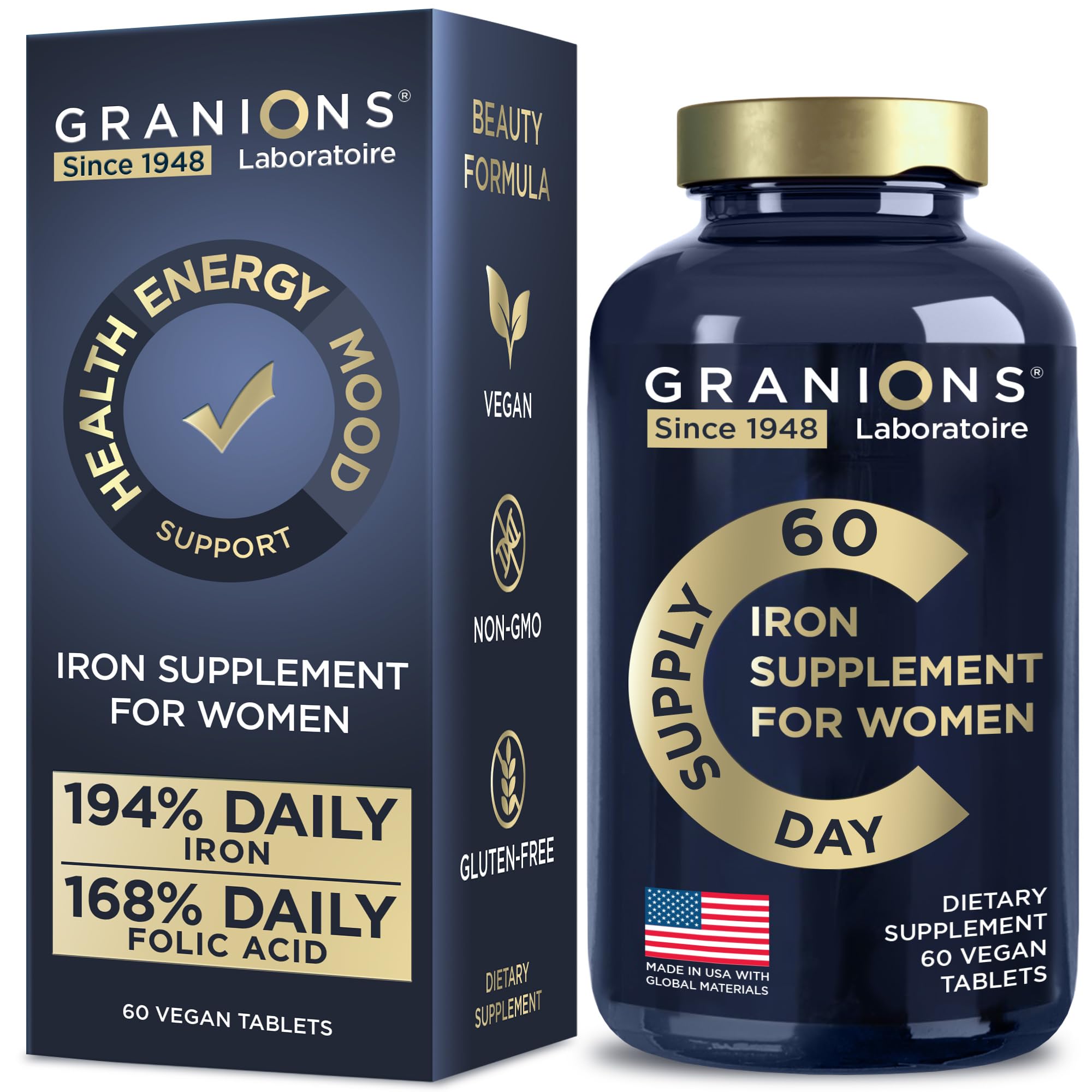 Granions Iron Supplement for Women 60 Tablets front view