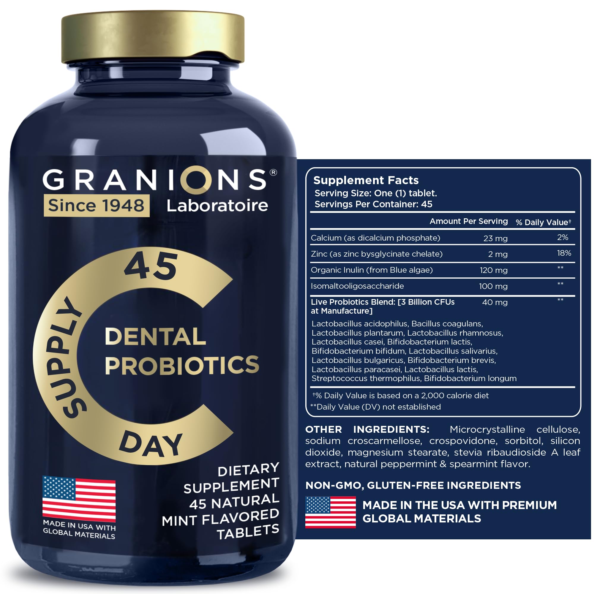 Granions Probiotic Tablets close-up of mint flavour