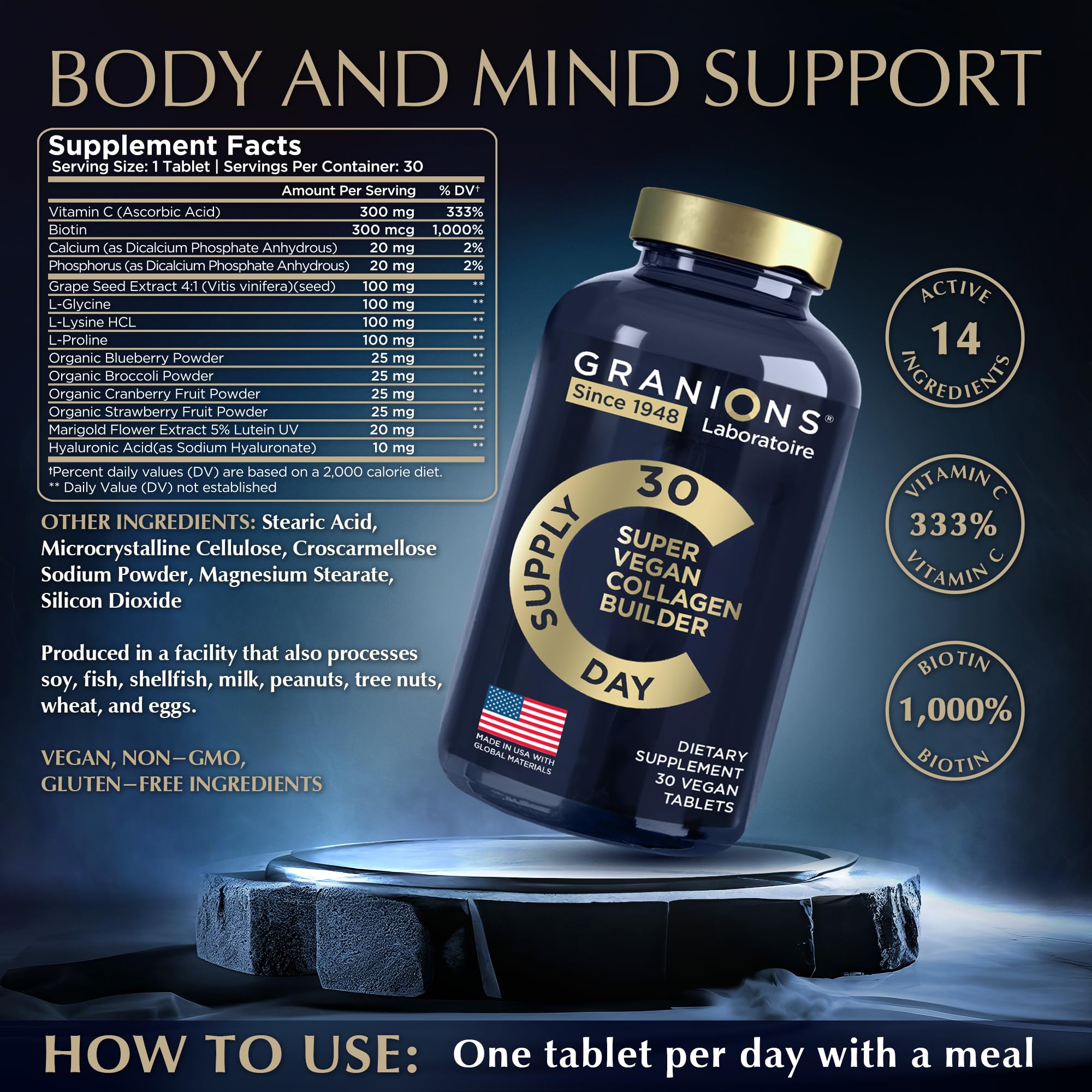 Granions Vegan Collagen support 59g scoop with powder