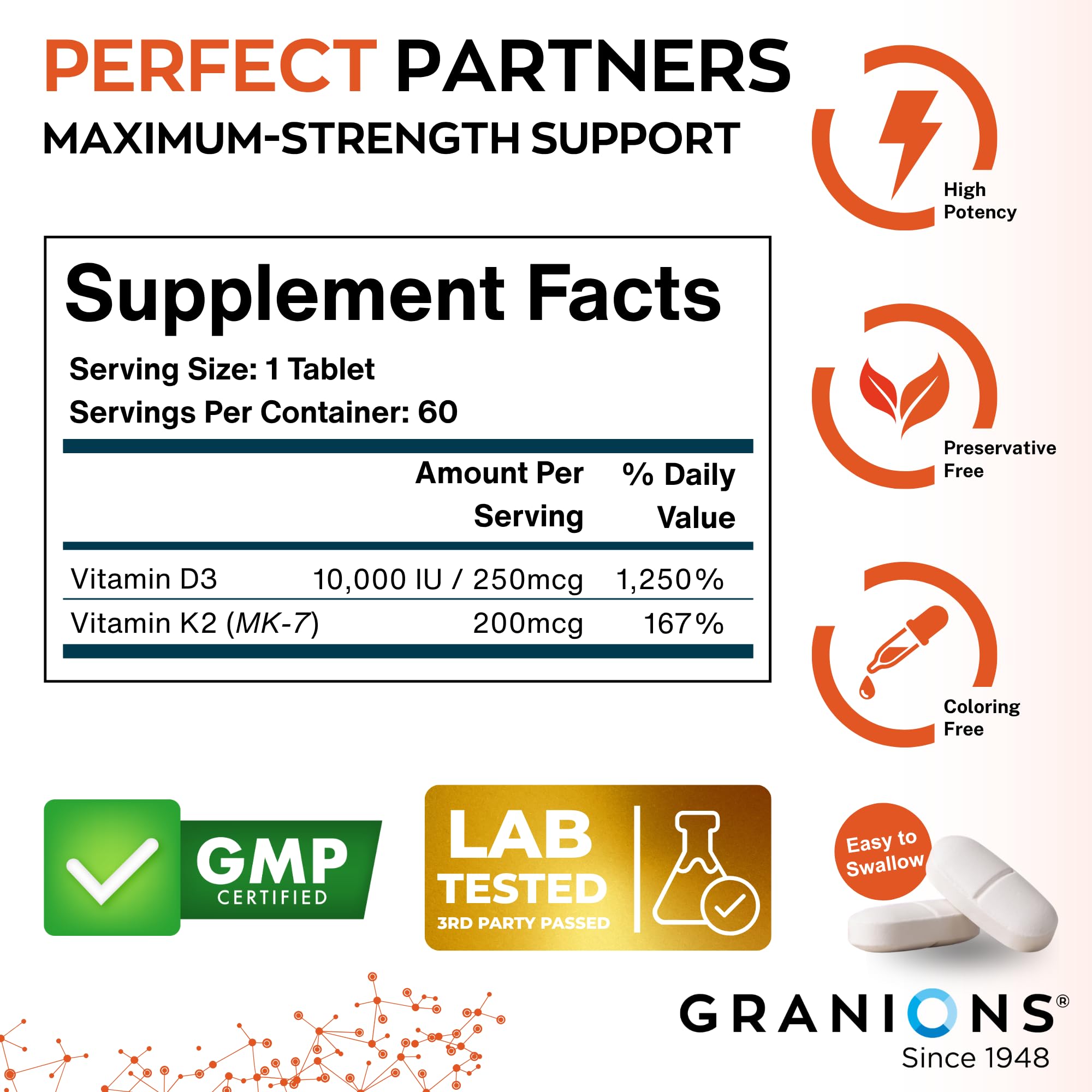 Granions Vitamin D3 & K2 supplement bottle with measuring spoon