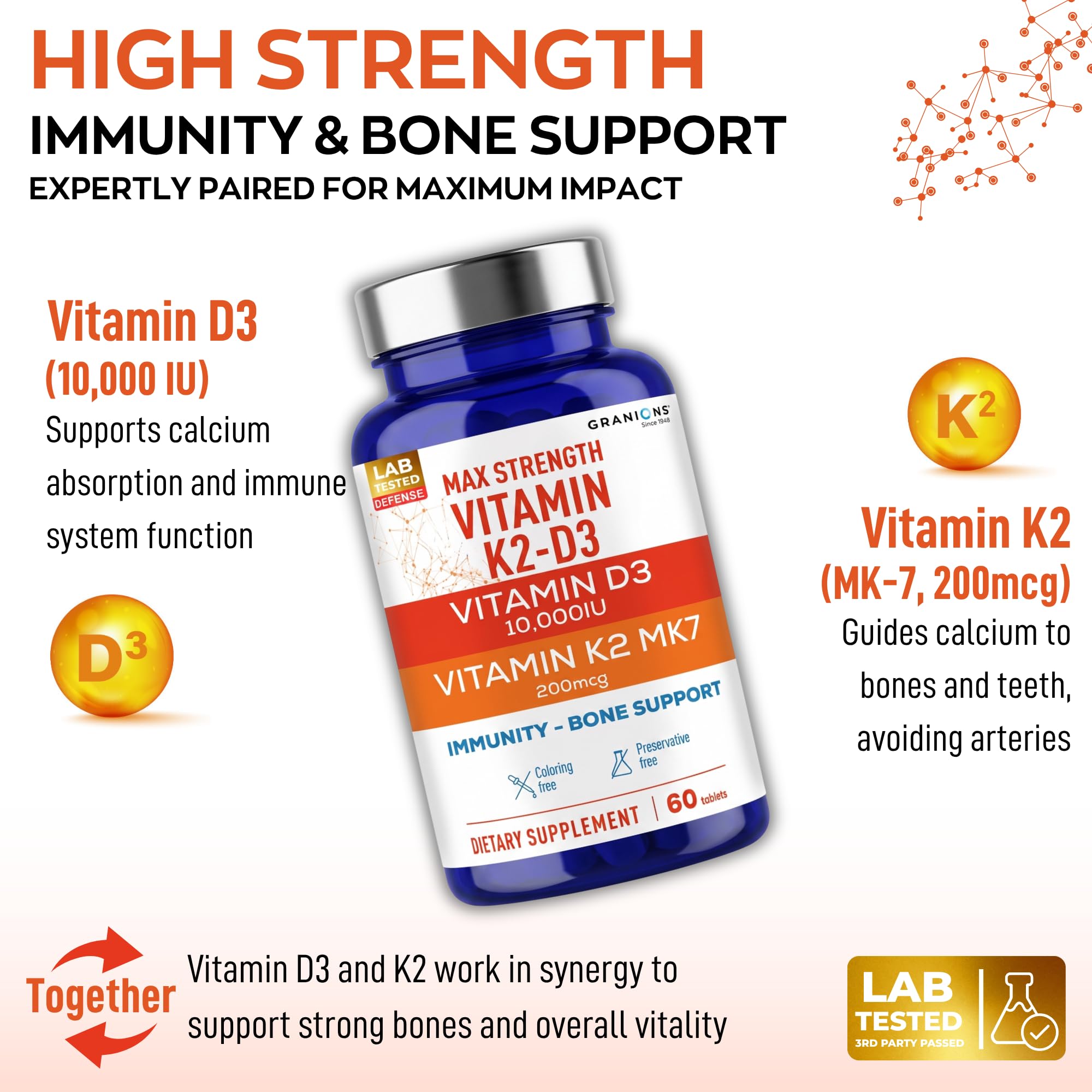 Granions Vitamin D3 & K2 supplement side view