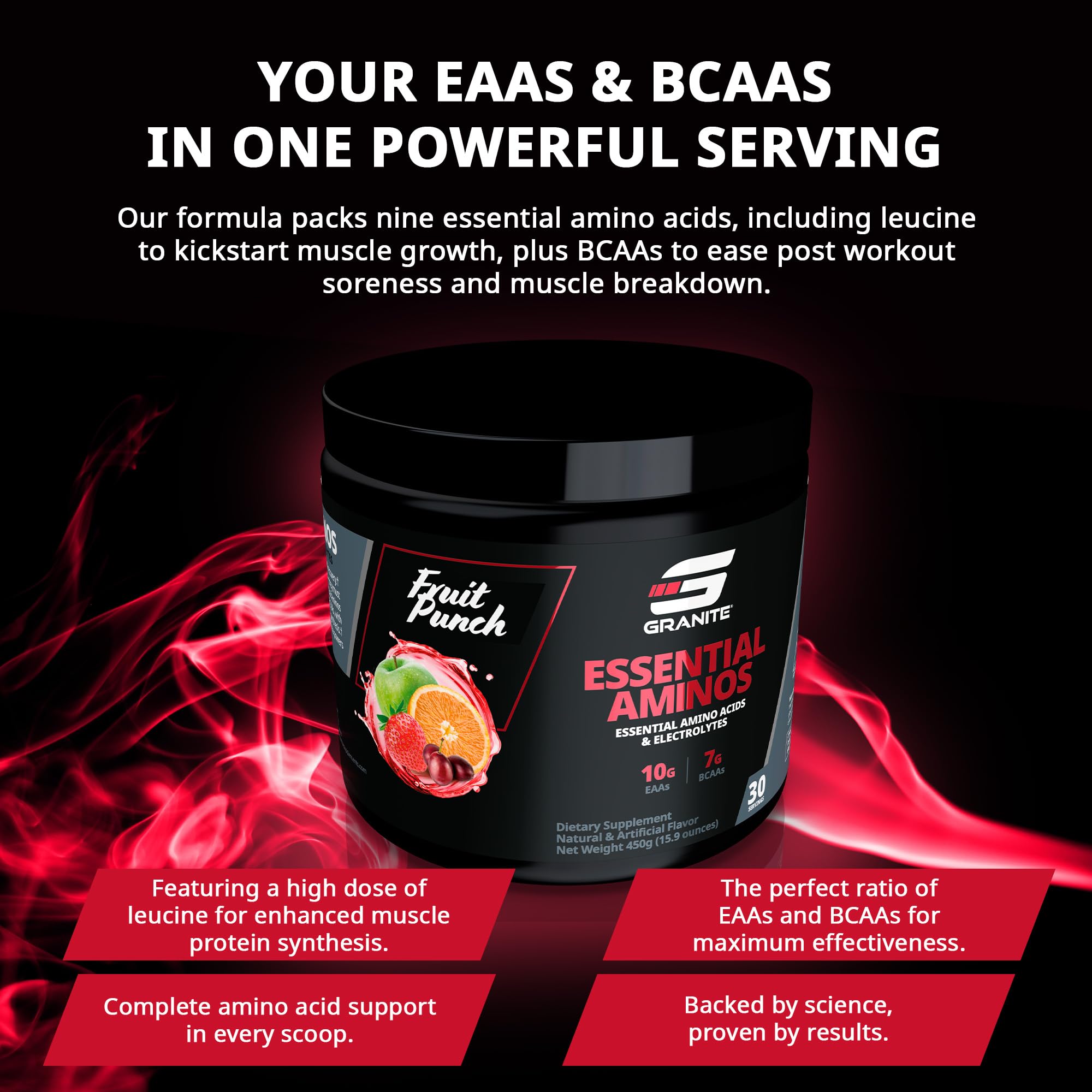 Granite Supplements BCAA EAA Amino Acids Powder 558g flavour options