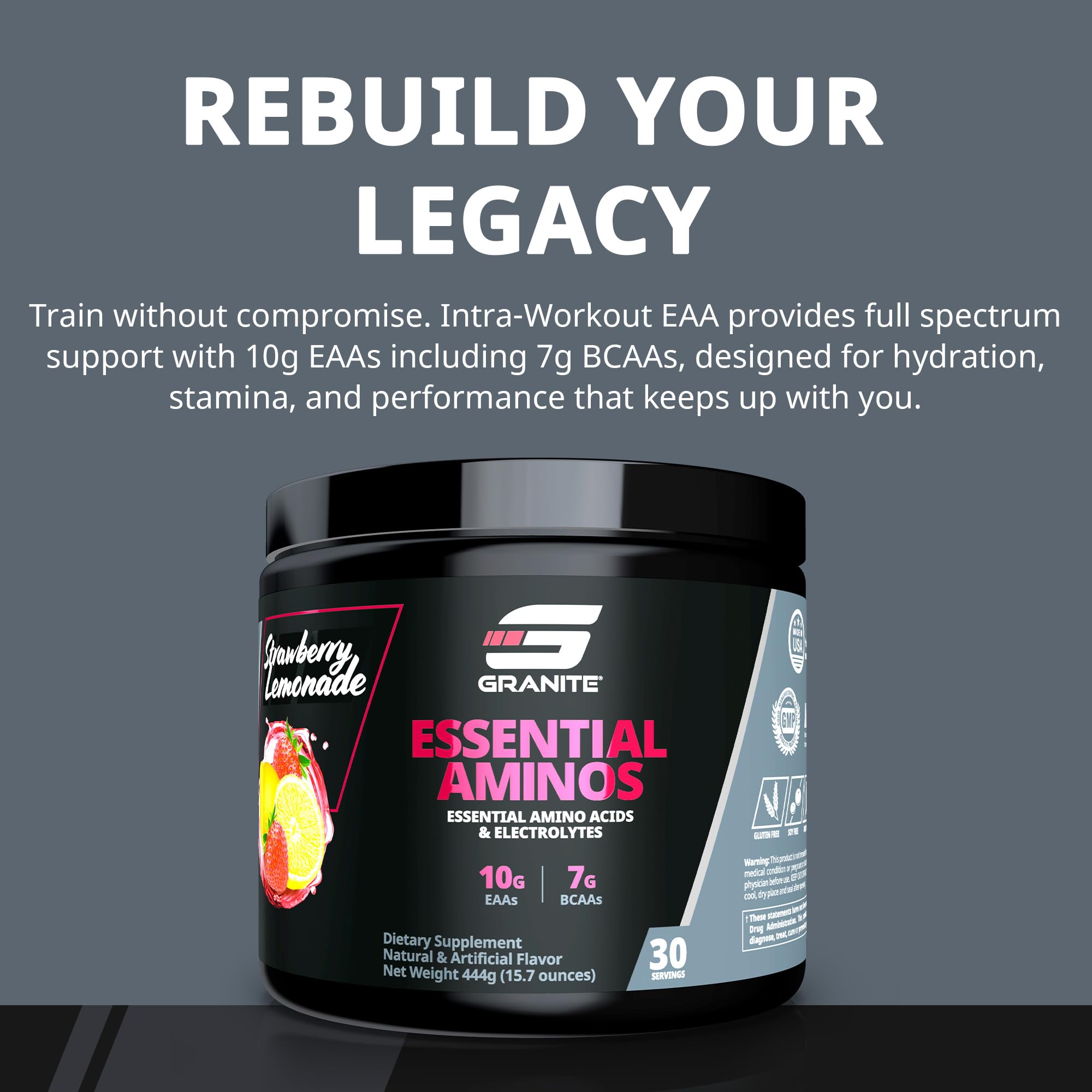 Granite Supplements EAAs BCAA Powder 390g packaging