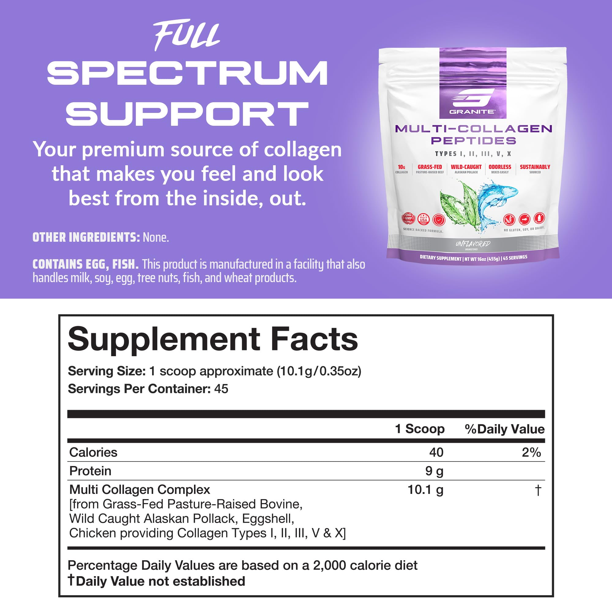 Granite Supplements Multi-Collagen Powder scoop with powder