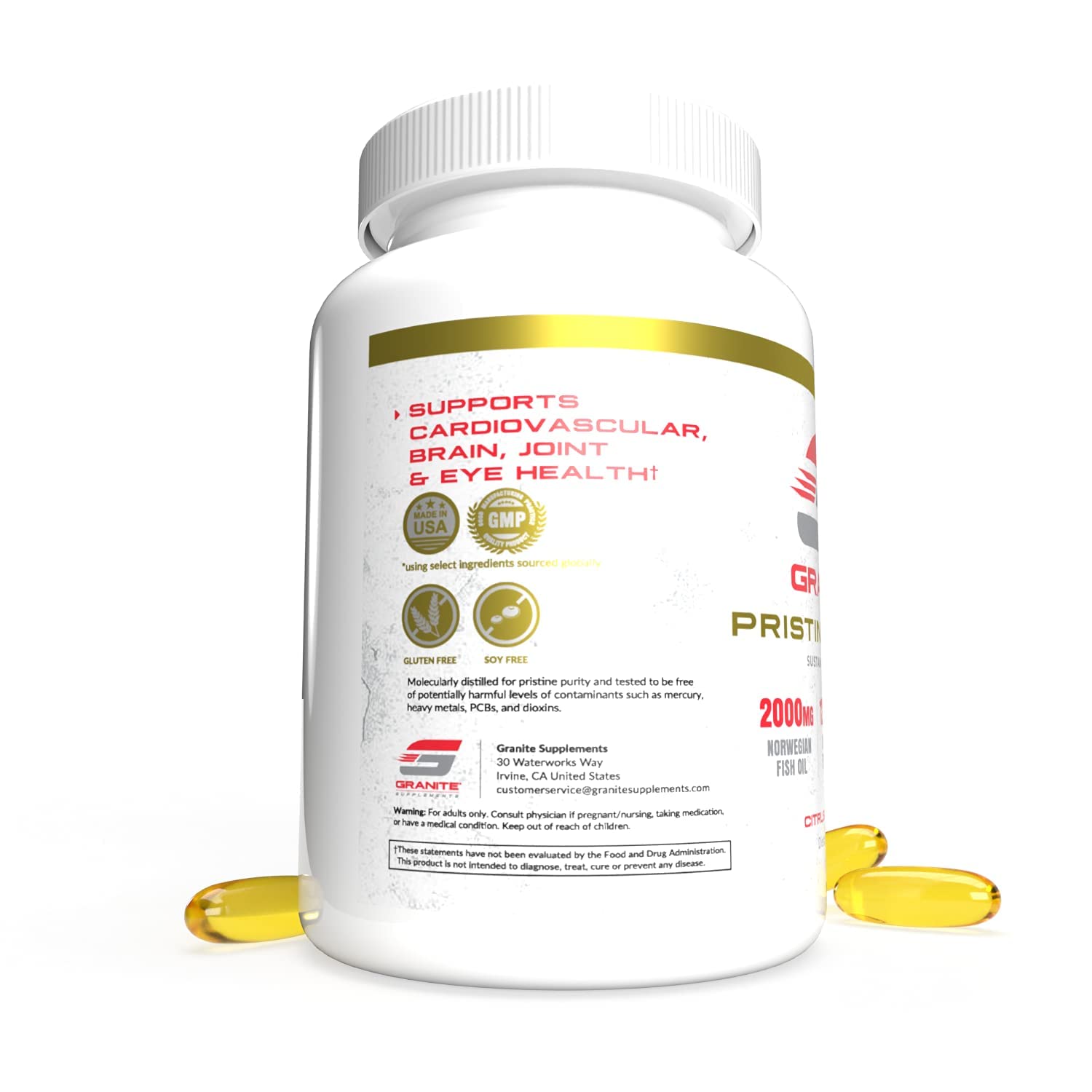 Granite Supplements Omega-3 Fish Oil with fresh citrus slices
