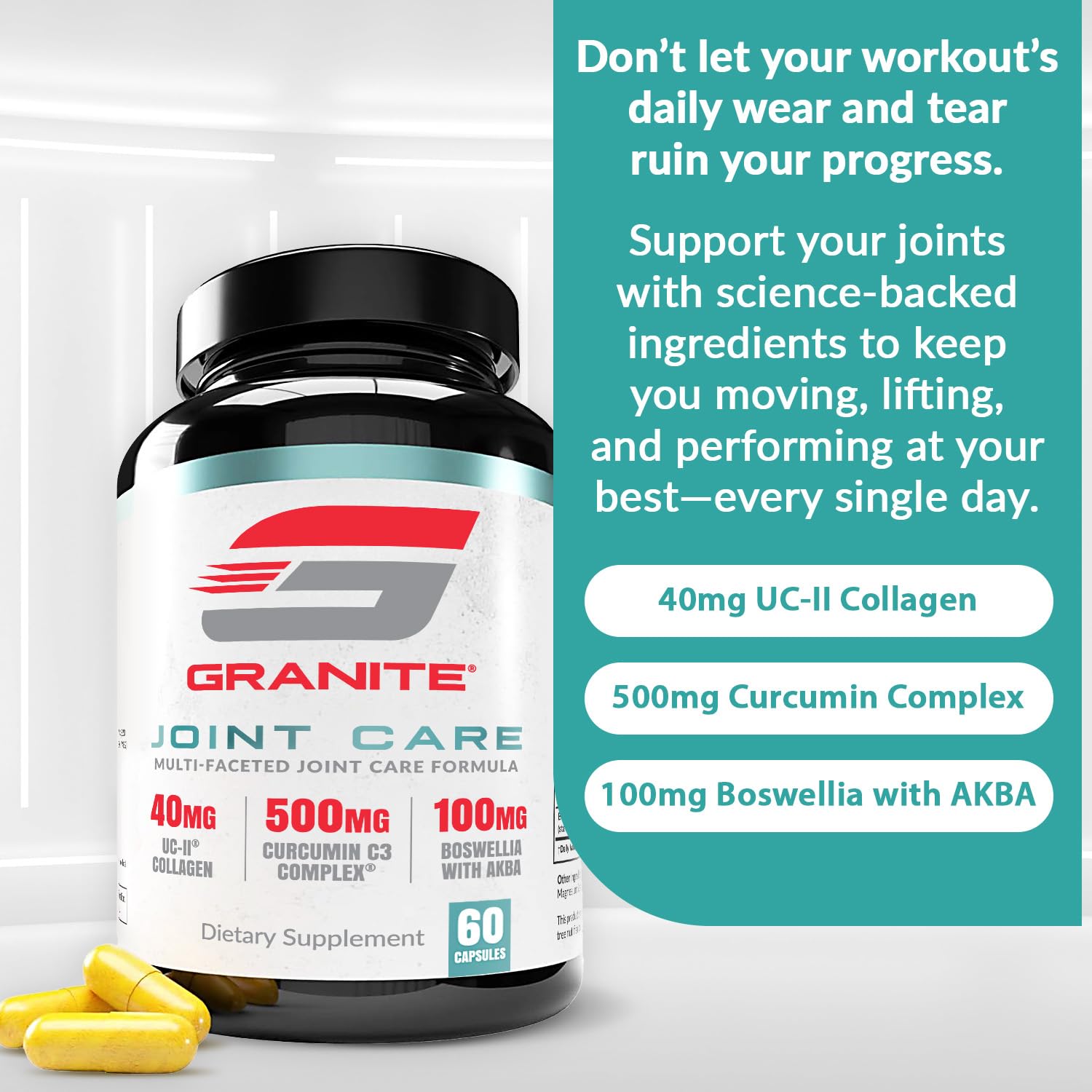 Granite Supplements Turmeric and Ginger Joint Support with measuring spoon