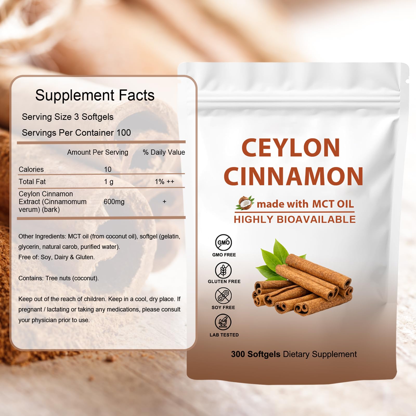 GraviGlow Ceylon Cinnamon Softgels side view showing label