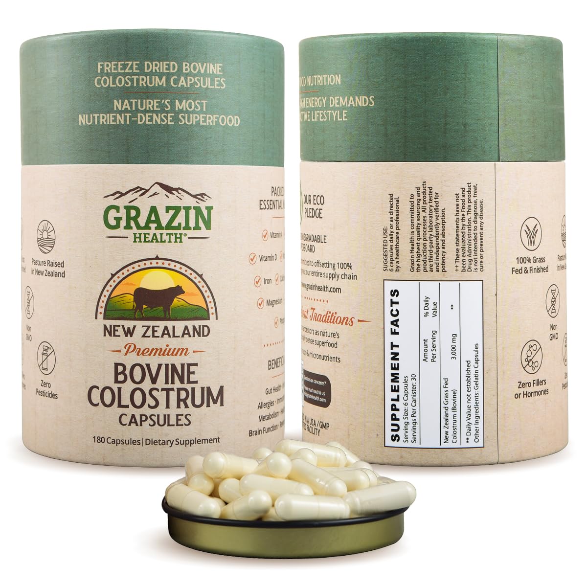 GRAZIN HEALTH Bovine Colostrum Capsules 90 Count front view