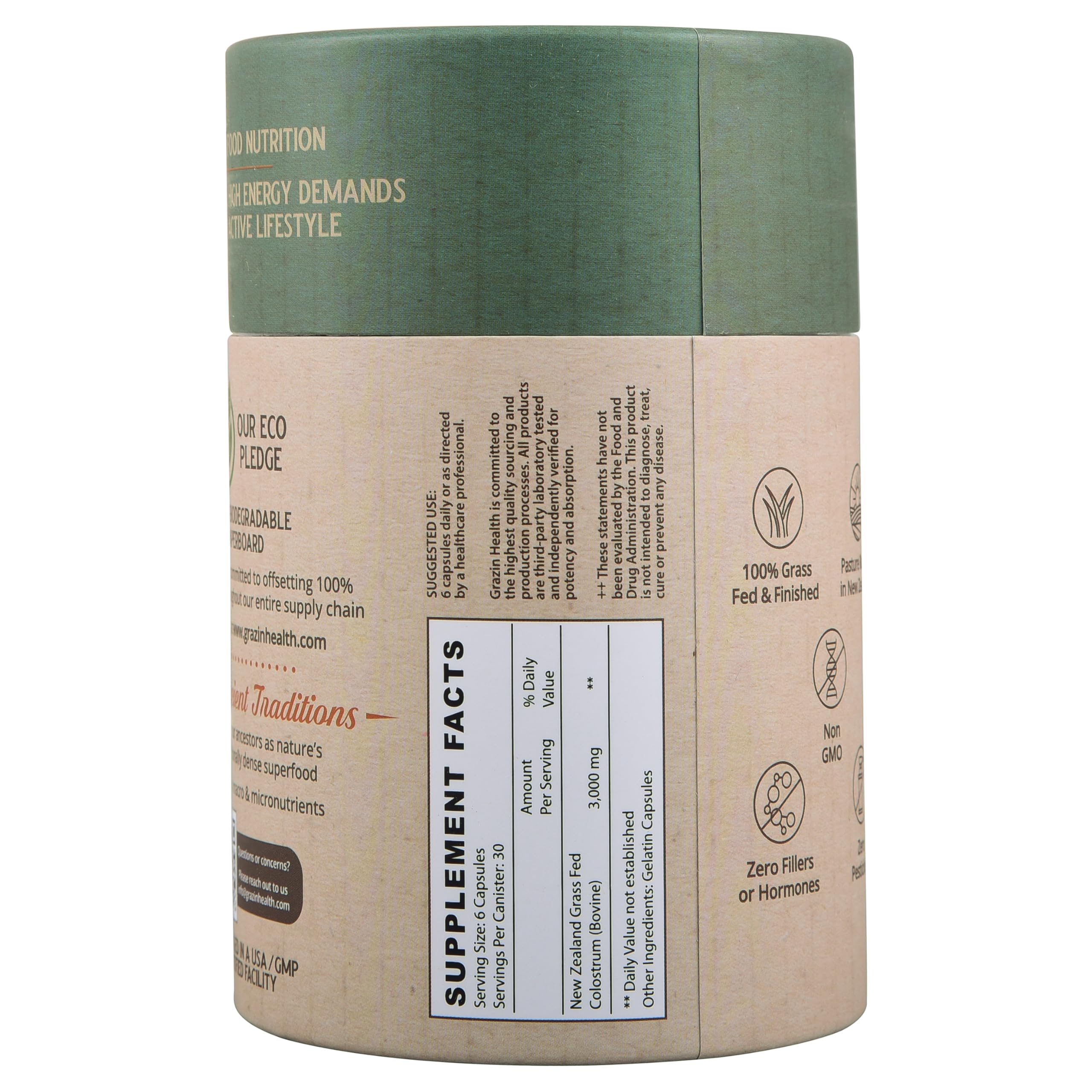 GRAZIN HEALTH Bovine Colostrum Capsules bottle with label