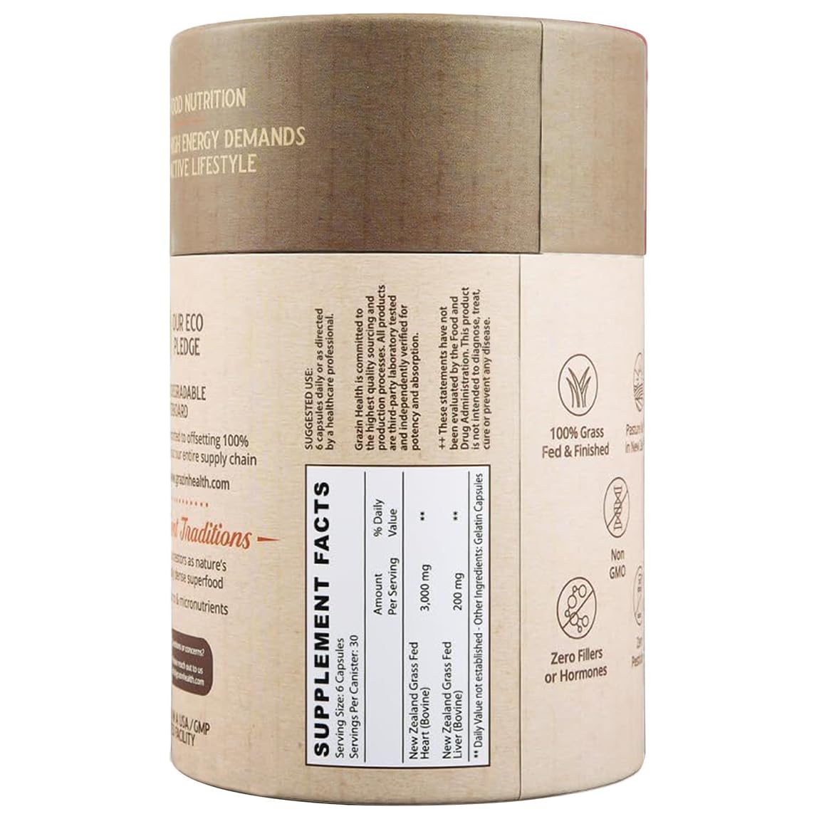 GRAZIN HEALTH Bovine Organ Blend capsules on a wooden table