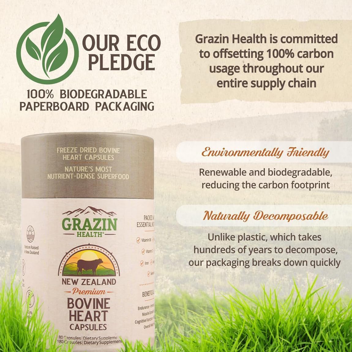 GRAZIN HEALTH Bovine Organ Blend capsules with measuring scoop