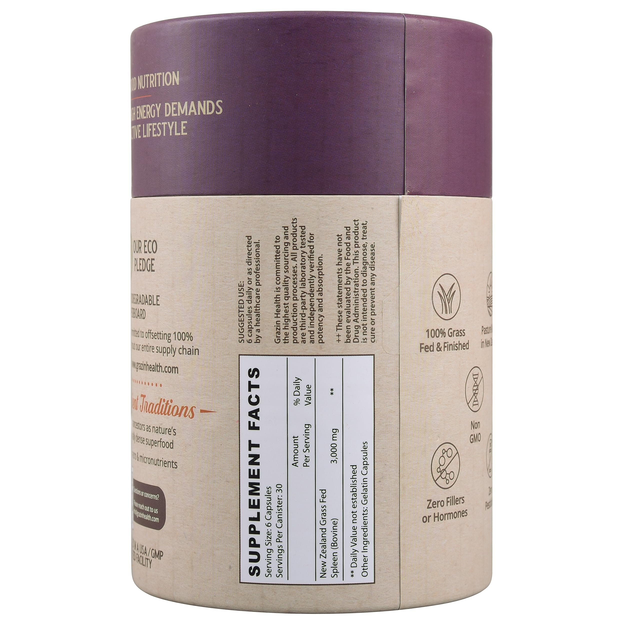 GRAZIN HEALTH Bovine Spleen Capsules close-up of capsules