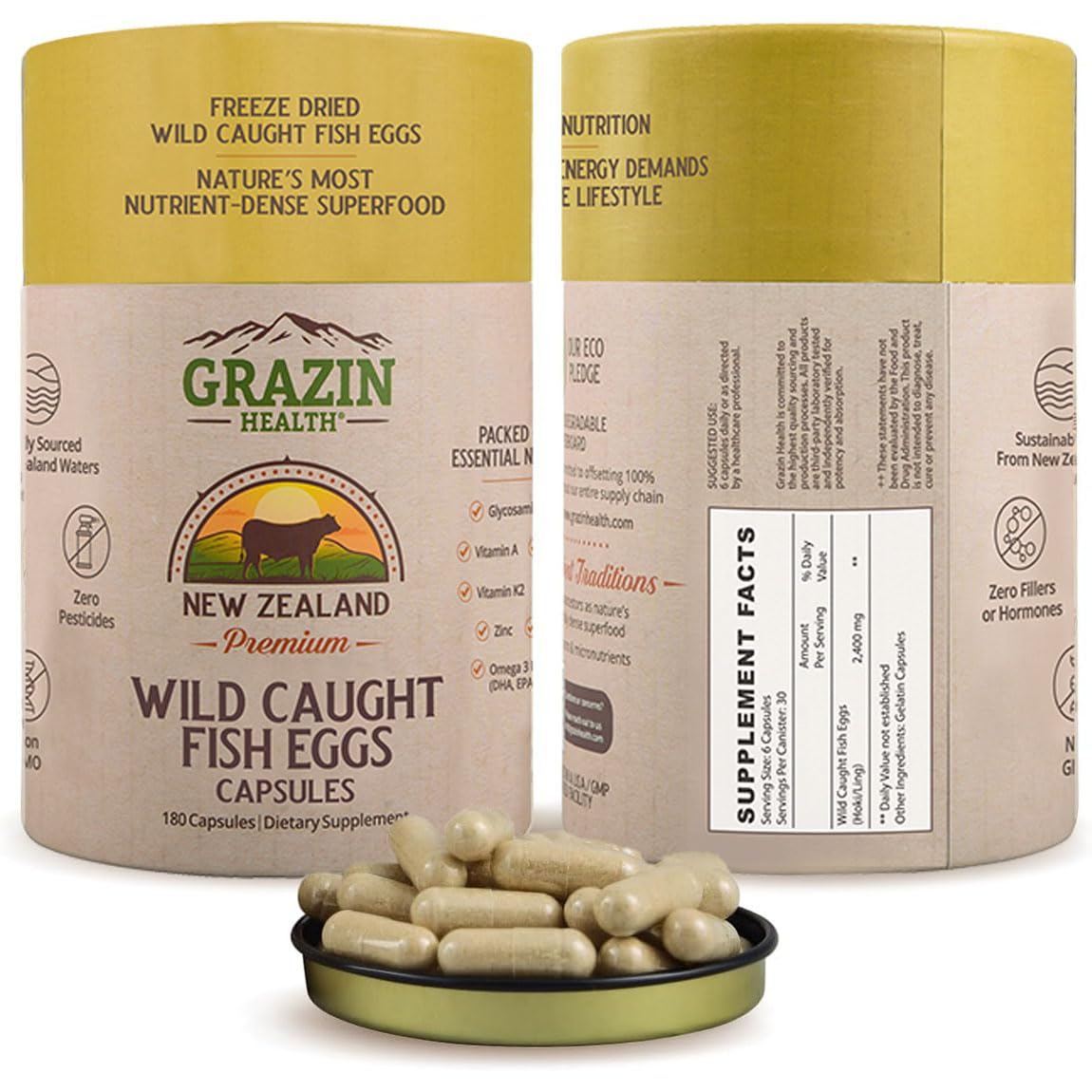 GRAZIN HEALTH Fish Eggs Capsules bottle front view