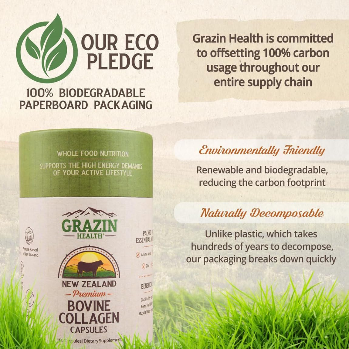 GRAZIN HEALTH Grass Fed Bovine Collagen Powder close-up