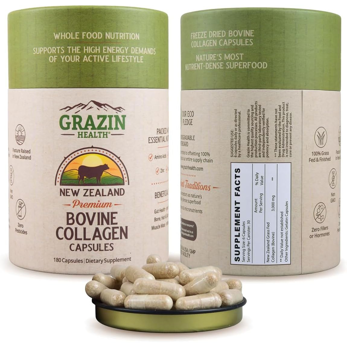 GRAZIN HEALTH Grass Fed Bovine Collagen Powder front view