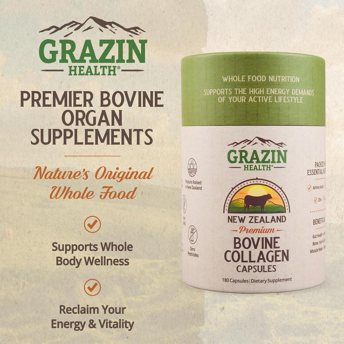GRAZIN HEALTH Grass Fed Bovine Collagen Powder mixed in a drink