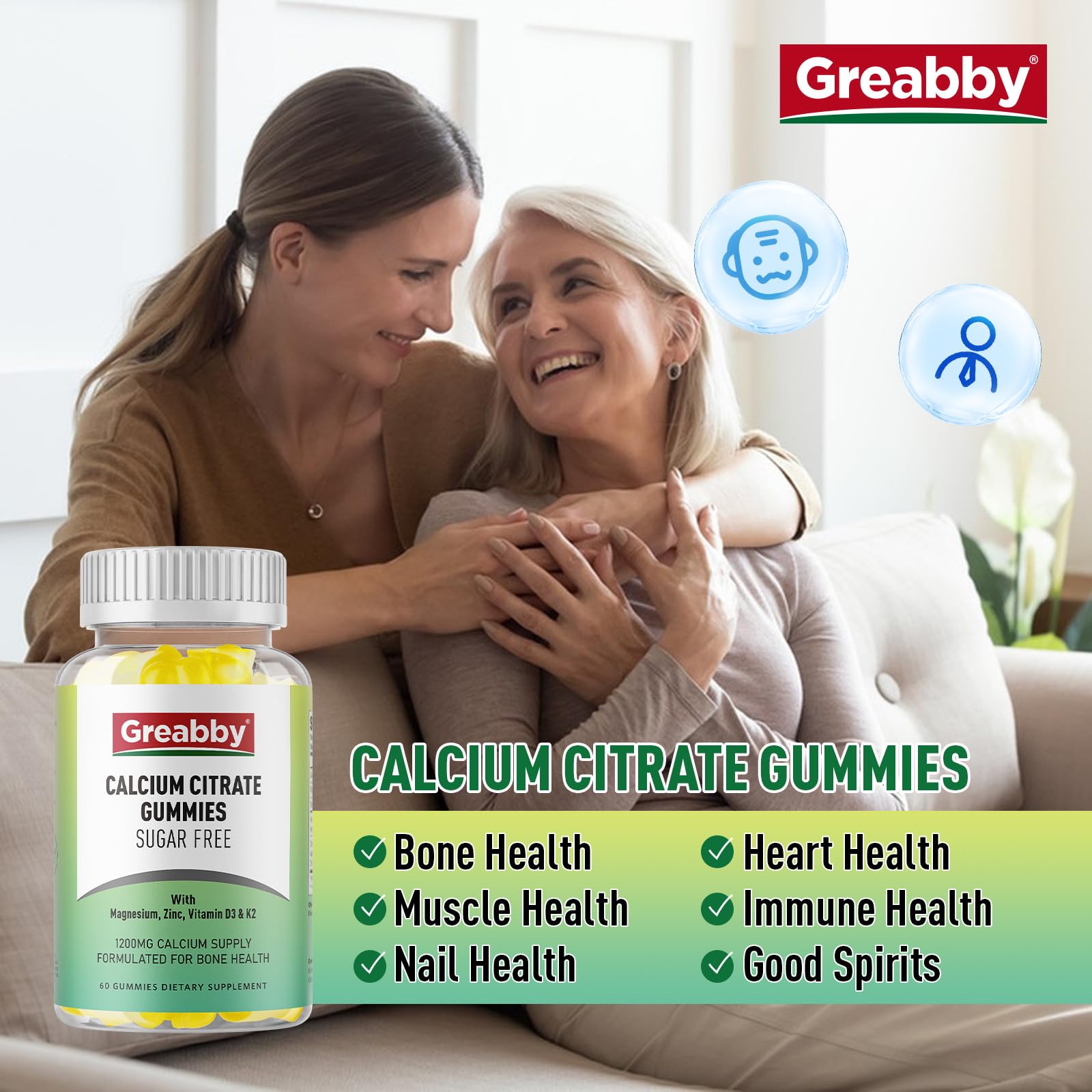 GREABBY Calcium Citrate Gummies side view of bottle