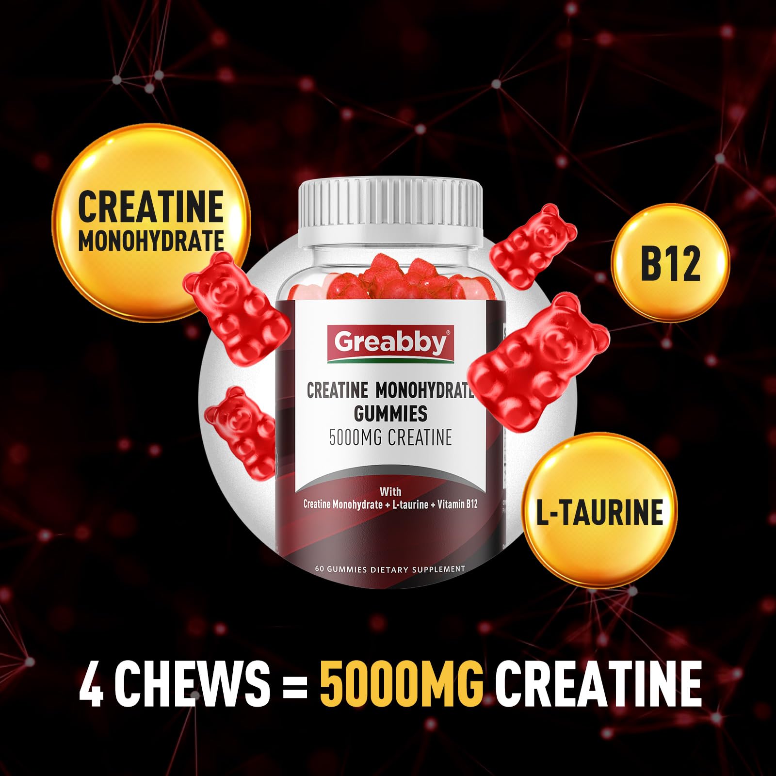 GREABBY Creatine Monohydrate Gummies 5000mg mixed berry flavour