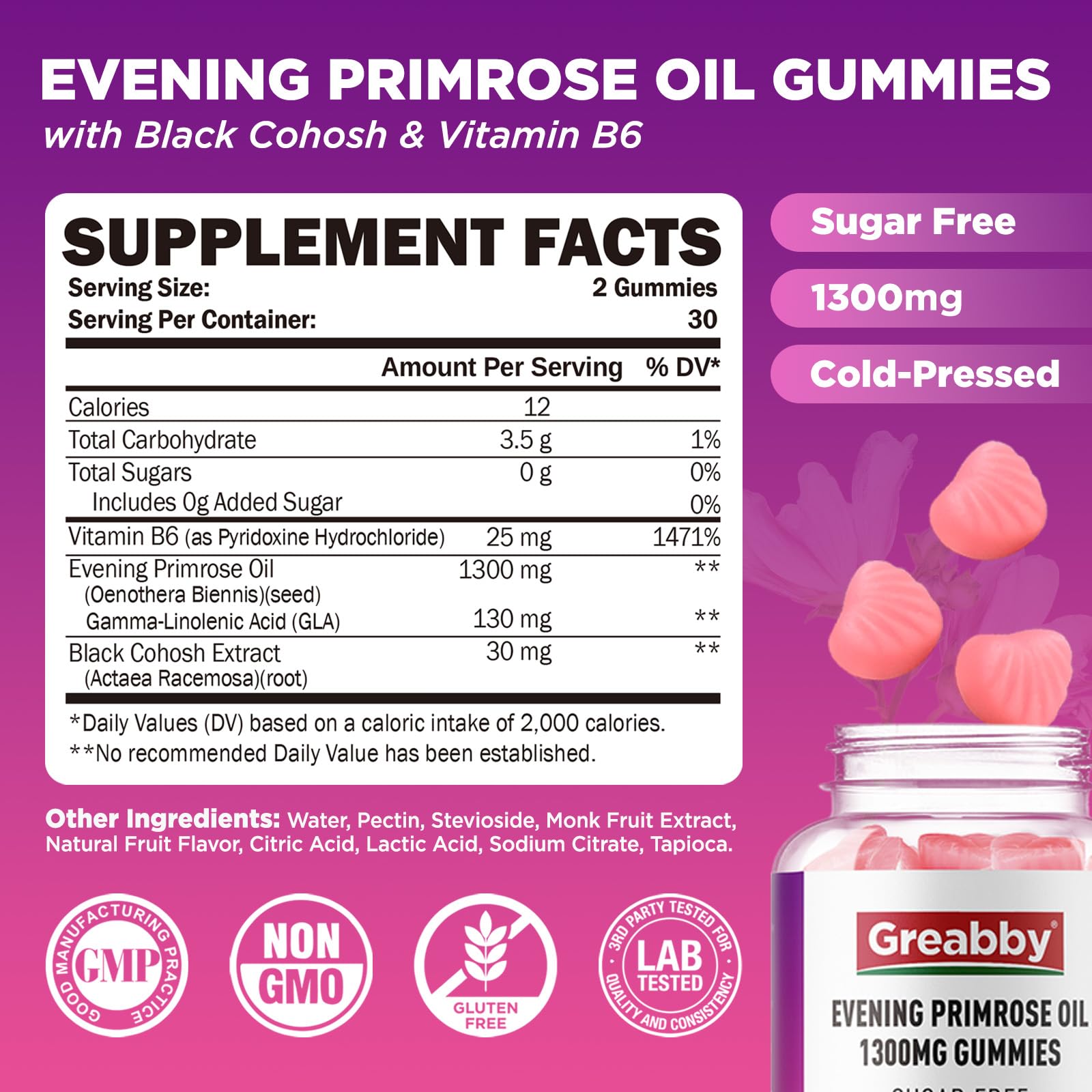 GREABBY Evening Primrose Oil Gummies side view of bottle