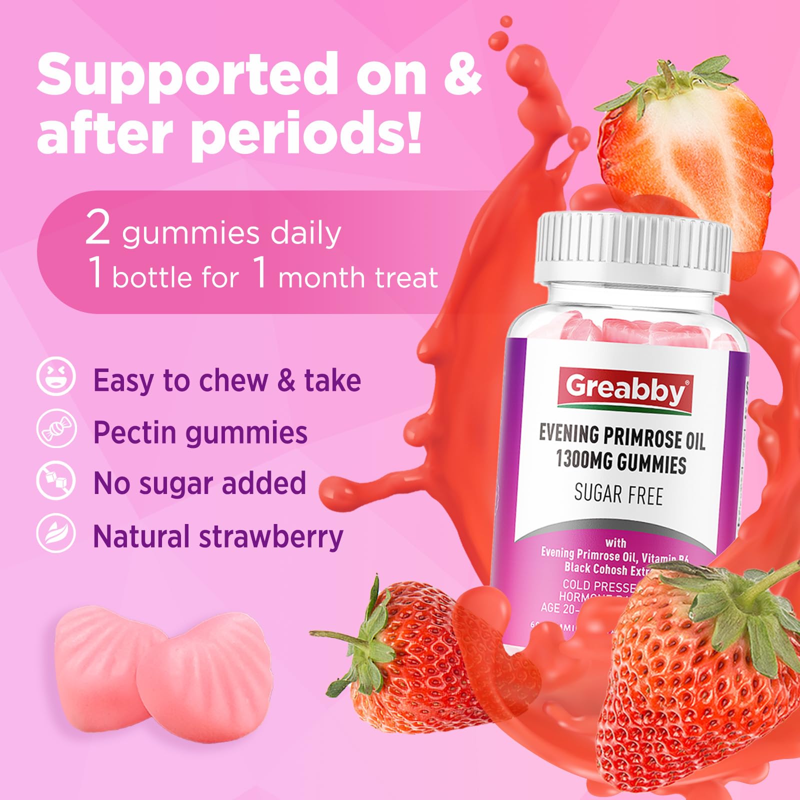 GREABBY Evening Primrose Oil Gummies with strawberries