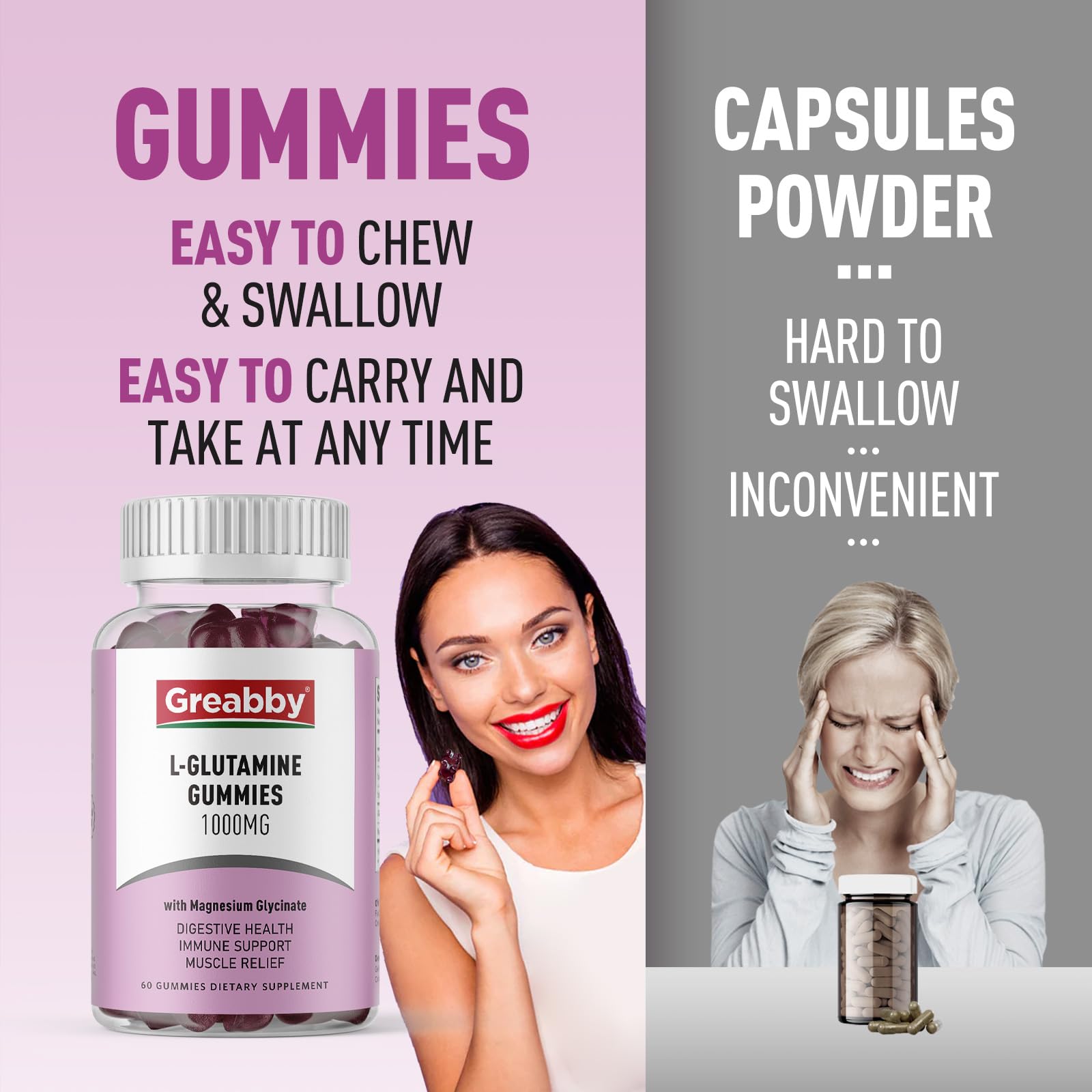 GREABBY L-Glutamine Gummies 1000mg displayed with fruits