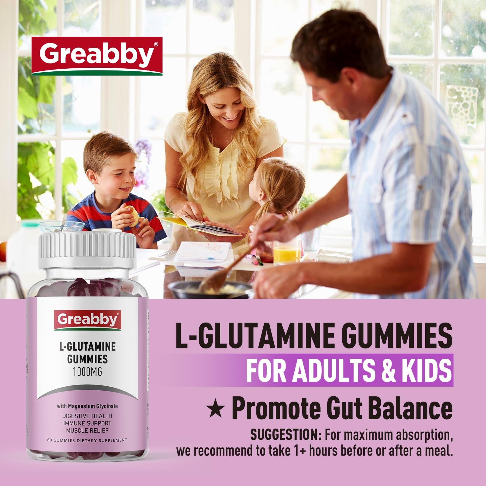GREABBY L-Glutamine Gummies 1000mg on a wooden table