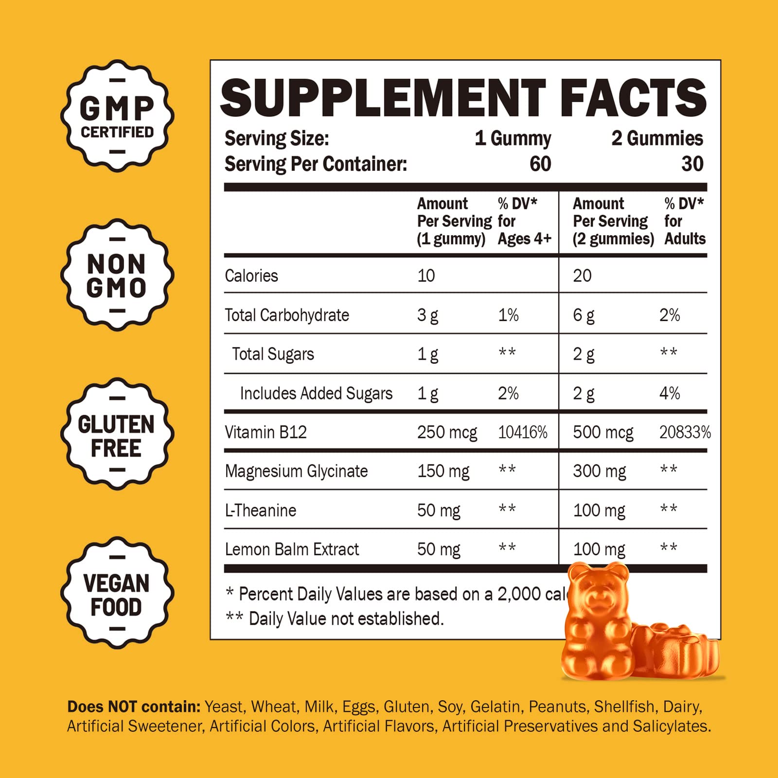 GREABBY Magnesium Glycinate Gummies side view with nutritional information