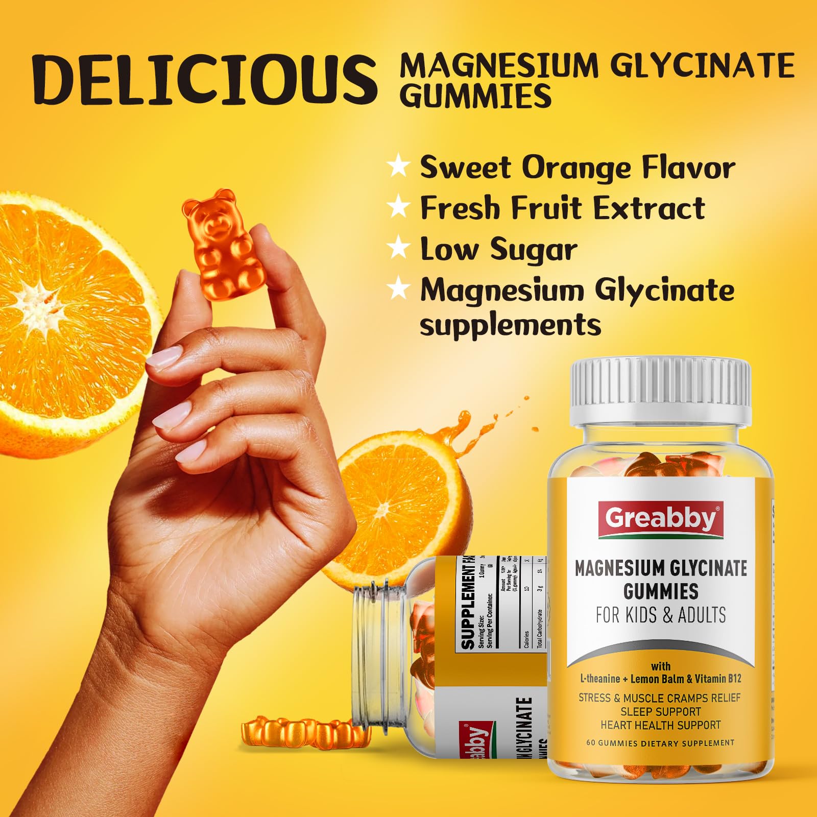 GREABBY Magnesium Glycinate Gummies with a measuring spoon