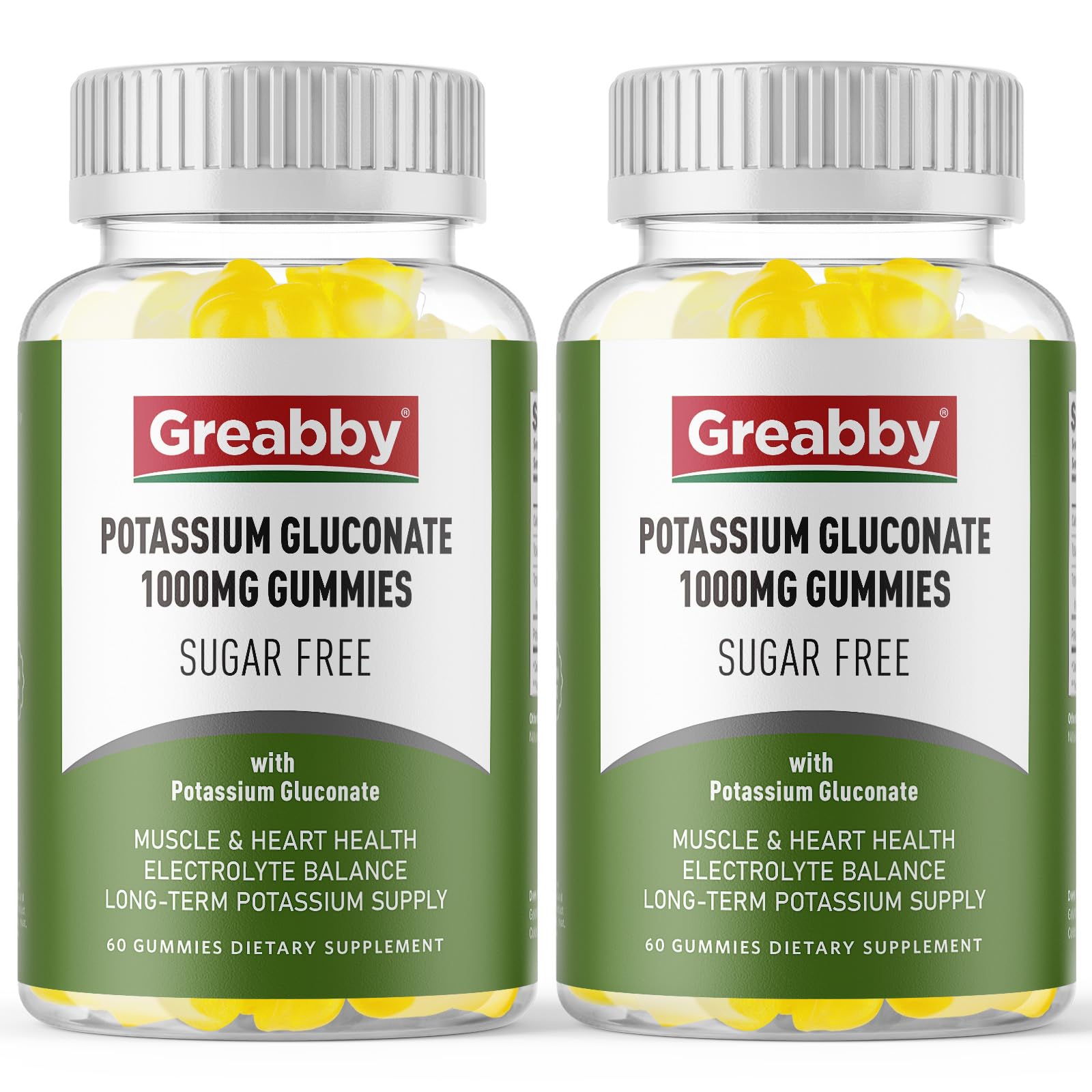GREABBY Potassium Gluconate Gummies front view, natural lemon flavour