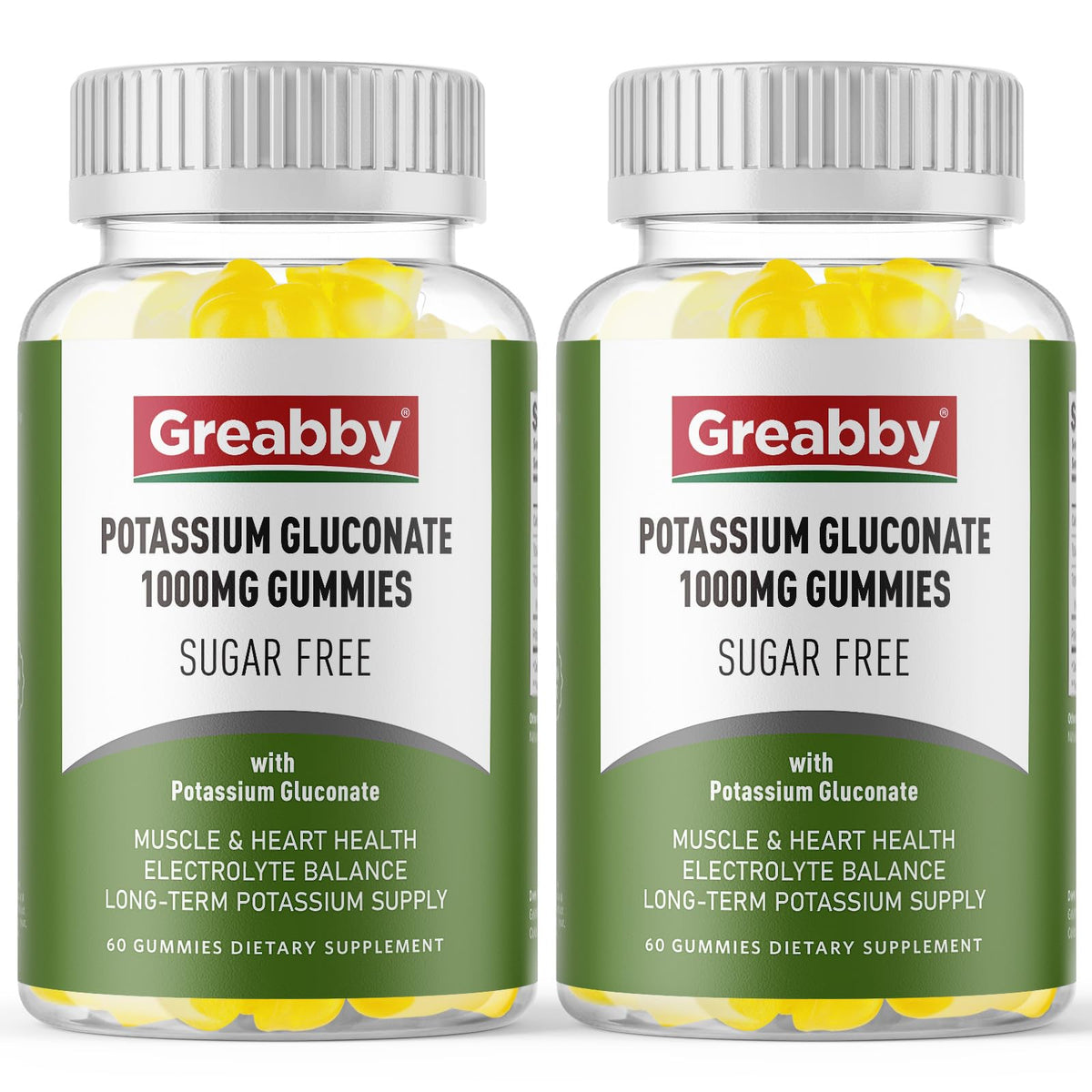 GREABBY Potassium Gluconate Gummies front view, natural lemon flavour